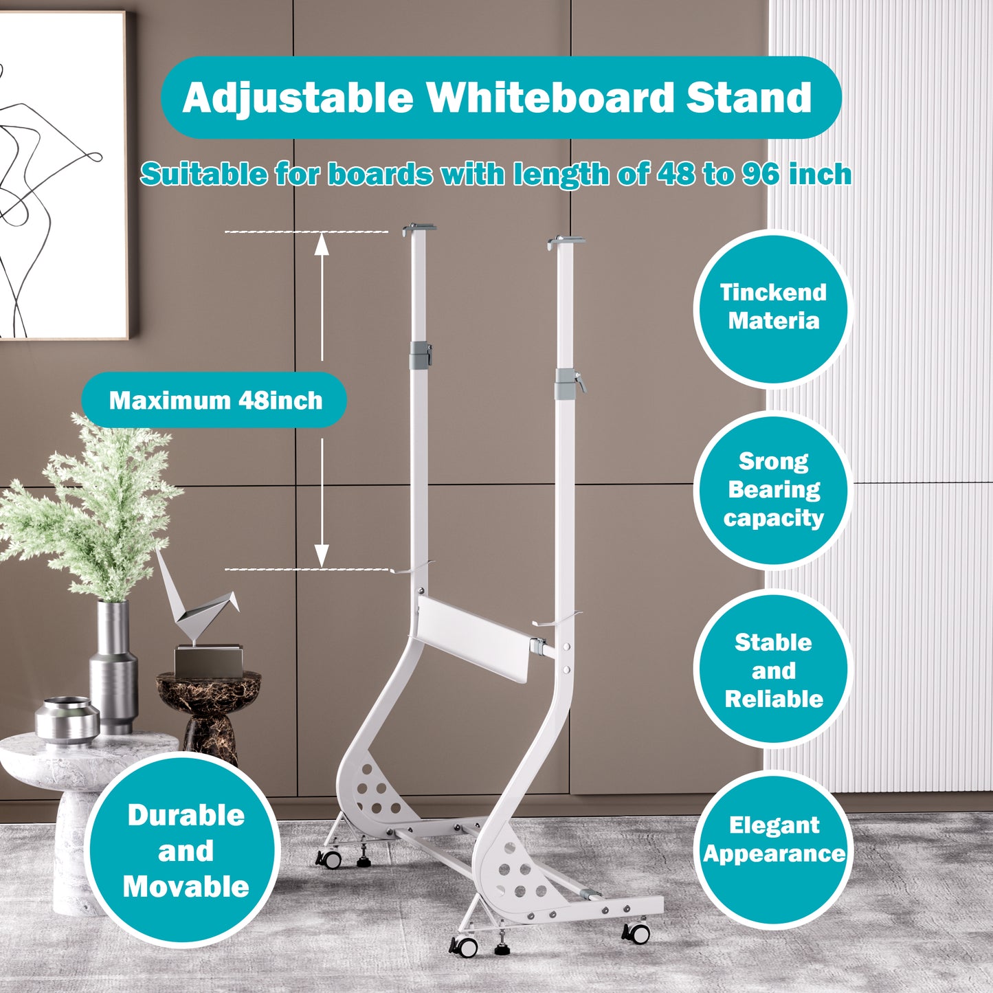 ZHIDIAN Universal Mobile Stand Only, Height & Width Adjustable Stand On Wheels, Stand for Whiteboard, Chalkboard, Glass Dry Erase board, Interactive whiteboard, Drawing Board