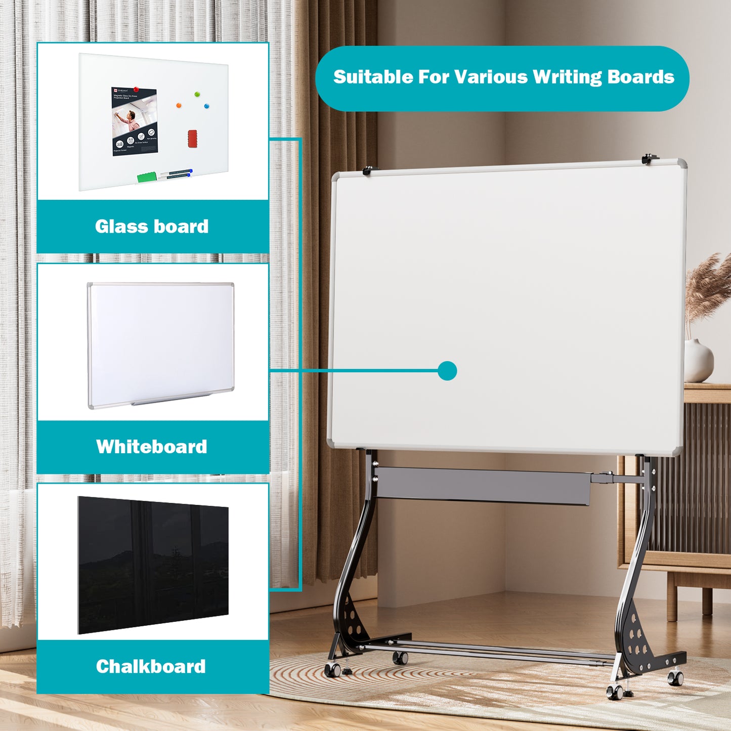 ZHIDIAN Universal Mobile Stand Only, Height & Width Adjustable Stand On Wheels, Stand for Whiteboard, Chalkboard, Glass Dry Erase board, Interactive whiteboard, Drawing Board