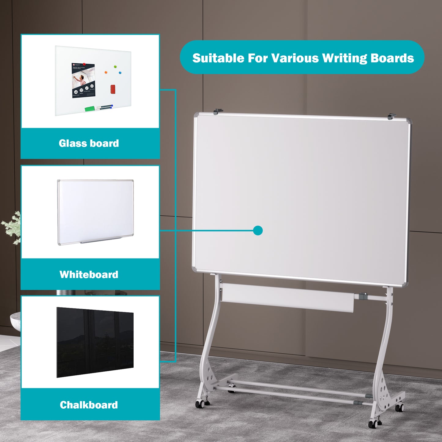 ZHIDIAN Universal Mobile Stand Only, Height & Width Adjustable Stand On Wheels, Stand for Whiteboard, Chalkboard, Glass Dry Erase board, Interactive whiteboard, Drawing Board