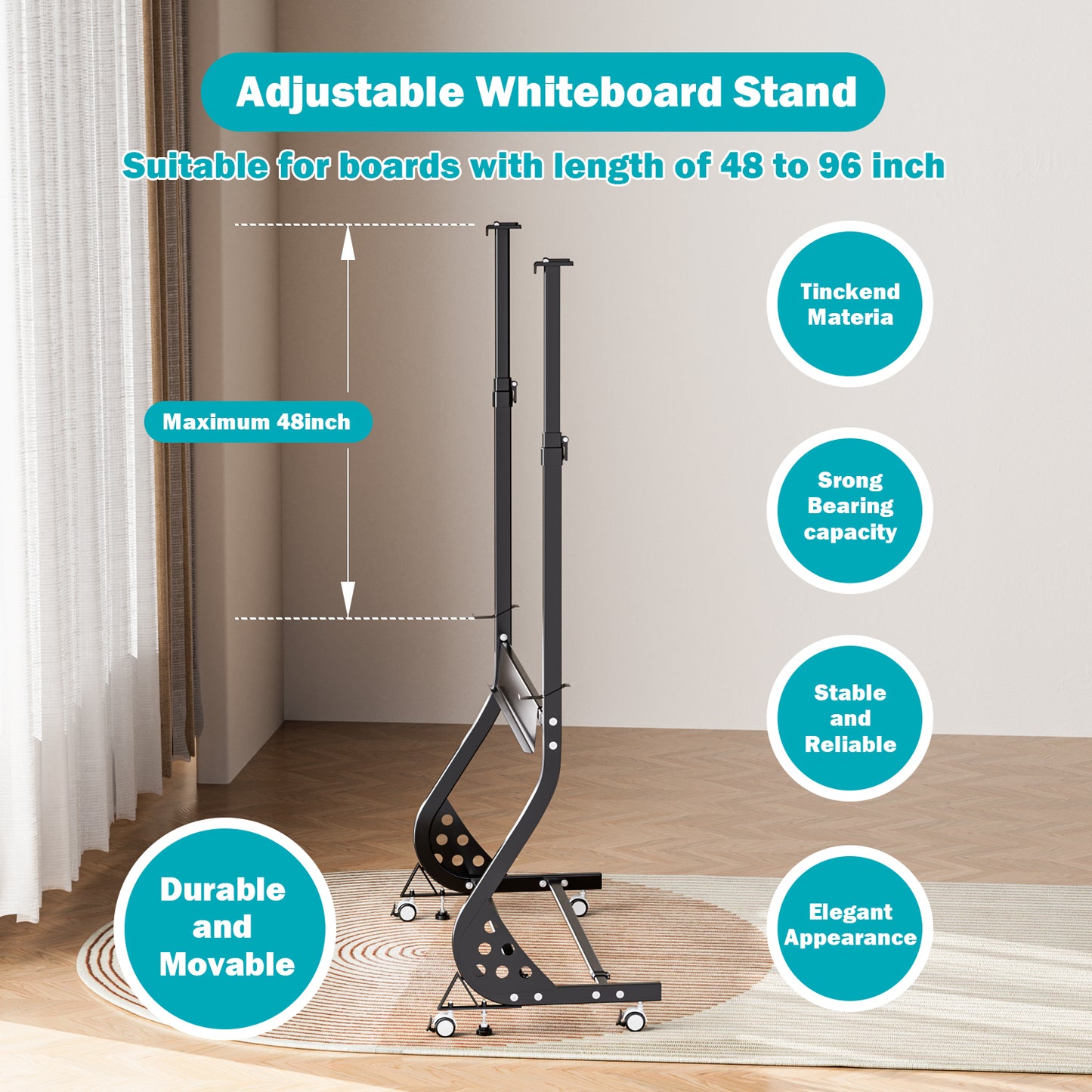 ZHIDIAN Universal Mobile Stand Only, Height & Width Adjustable Stand On Wheels, Stand for Whiteboard, Chalkboard, Glass Dry Erase board, Interactive whiteboard, Drawing Board