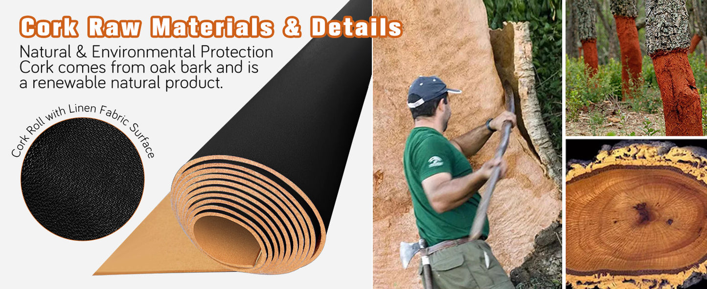 Linen Cork Board Roll Black 48" x 24", 1/4" Thick Large Fabric Covered Corkboard for Walls, ZHIDIAN Frameless Bulletin Board Non-Adhesive Colored Cork Board for Office Decor