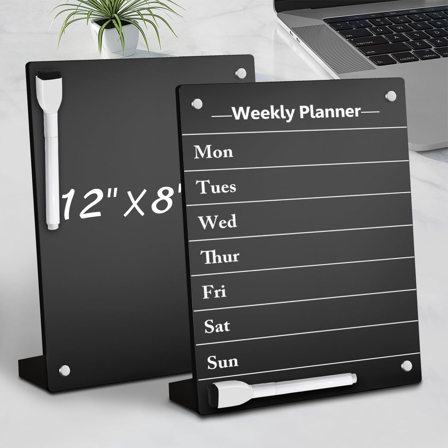 Desktop Black Dry Erase Board with Stand, Magnetic Acrylic Calendar Black Whiteboard Desk Easel, Mini Weekly Menu Daily Planner Chalk Board Blackboard to Do List Board, 2Pack-8x6"