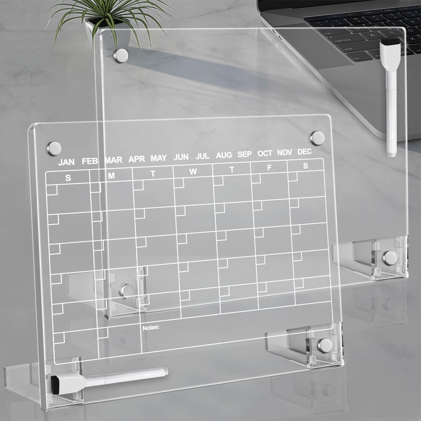 Desktop Black Dry Erase Board with Stand, Magnetic Acrylic Calendar Black Whiteboard Desk Easel, Mini Weekly Menu Daily Planner Chalk Board Blackboard to Do List Board, 2Pack-8x6"