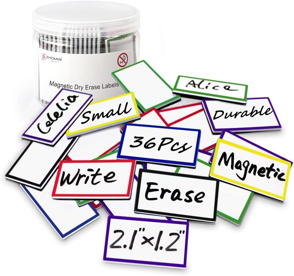 Large Magnetic Dry Erase Labels 4x1.5, 30Pcs Thick Reusable Writable Dry-Erase Magnets Strips Rectangle Removable Big Name Plate Tags for Whiteboard Fridge Cabinet Classroom Locker