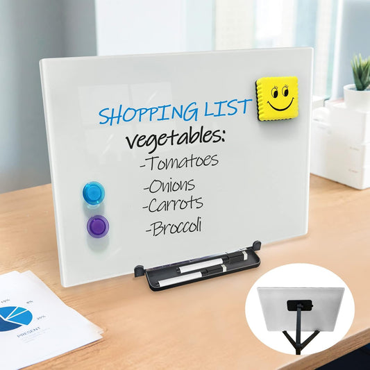 ZHIDIAN 16x12 Inch Magnetic Glass Desktop Easel, Adjustable Tabletop Dry Erase Board - Portable Tempered Glass Whiteboard for Office & Home