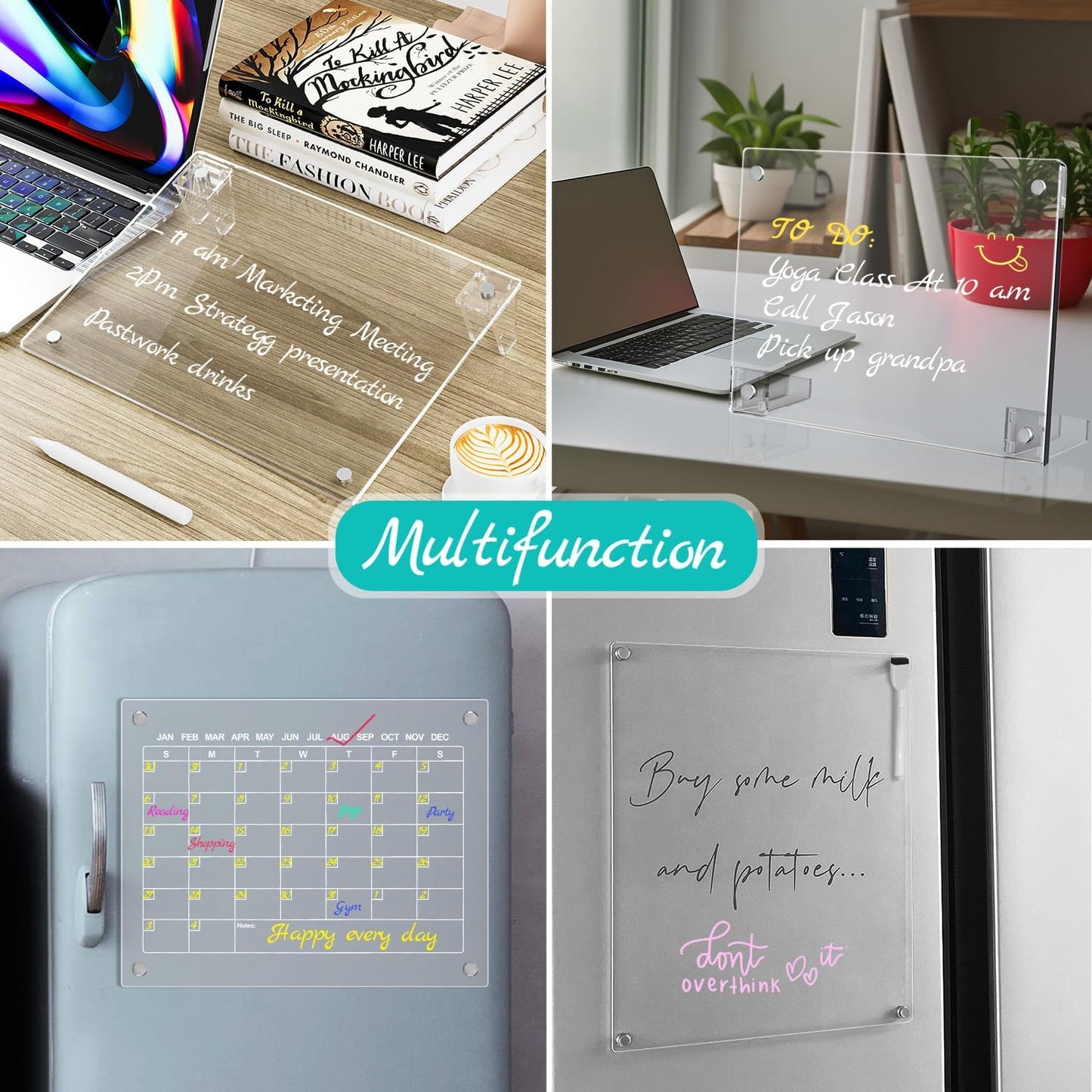 Desktop Black Dry Erase Board with Stand, Magnetic Acrylic Calendar Black Whiteboard Desk Easel, Mini Weekly Menu Daily Planner Chalk Board Blackboard to Do List Board, 2Pack-8x6"