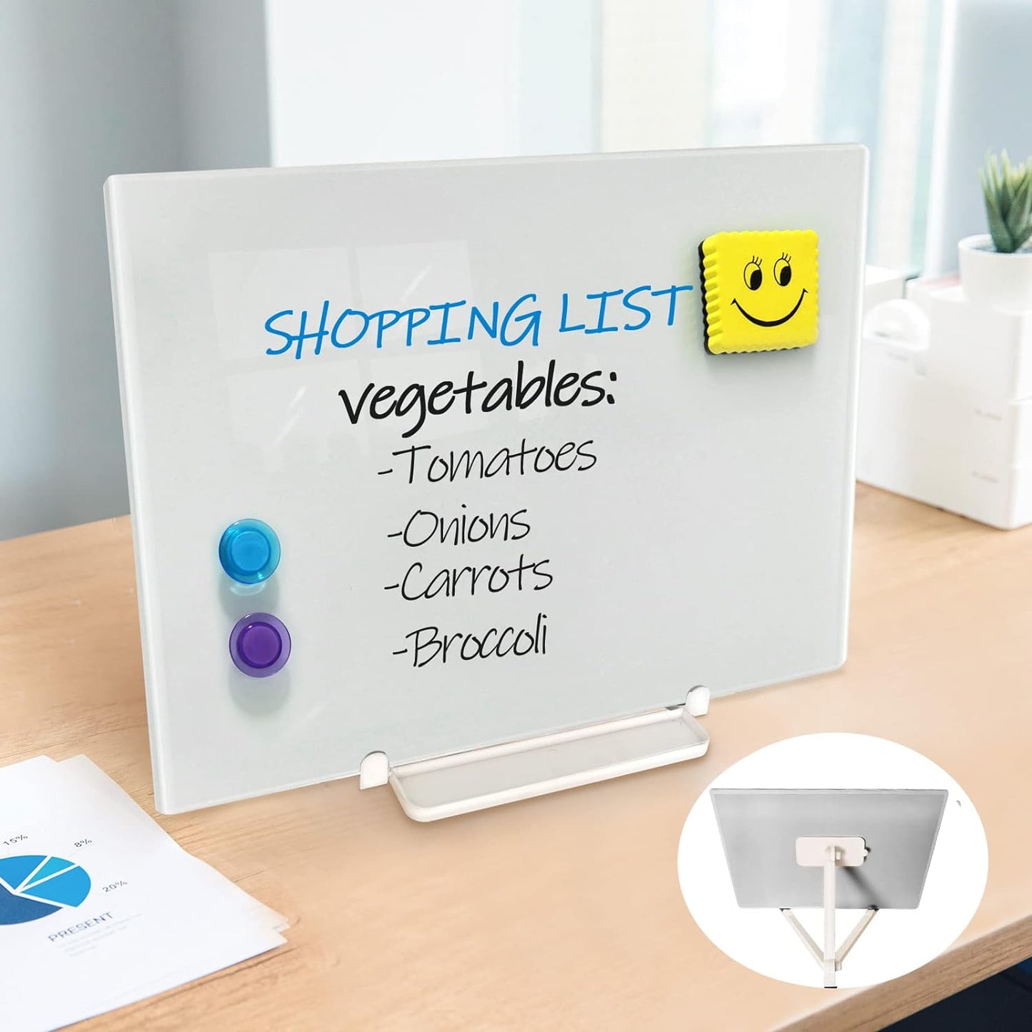Black Magnetic Glass Board Desktop Easel, 16x12" Black Dry Erase Board for Desk, Tabletop Glass Whiteboard on Adjustable Stand, ZHIDIAN Portable Tempered Glass Board for Office Home