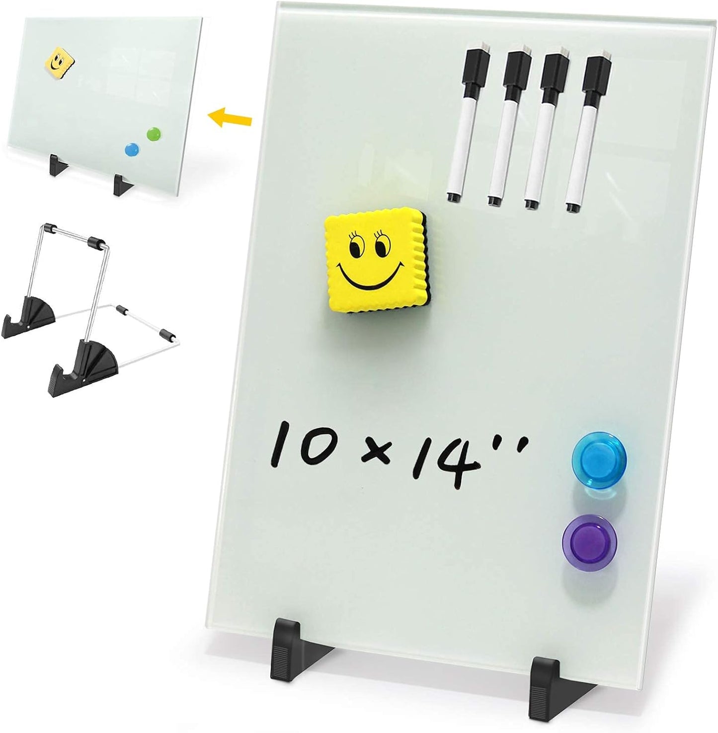 Black Magnetic Glass Board Desktop Easel, 16x12" Black Dry Erase Board for Desk, Tabletop Glass Whiteboard on Adjustable Stand, ZHIDIAN Portable Tempered Glass Board for Office Home