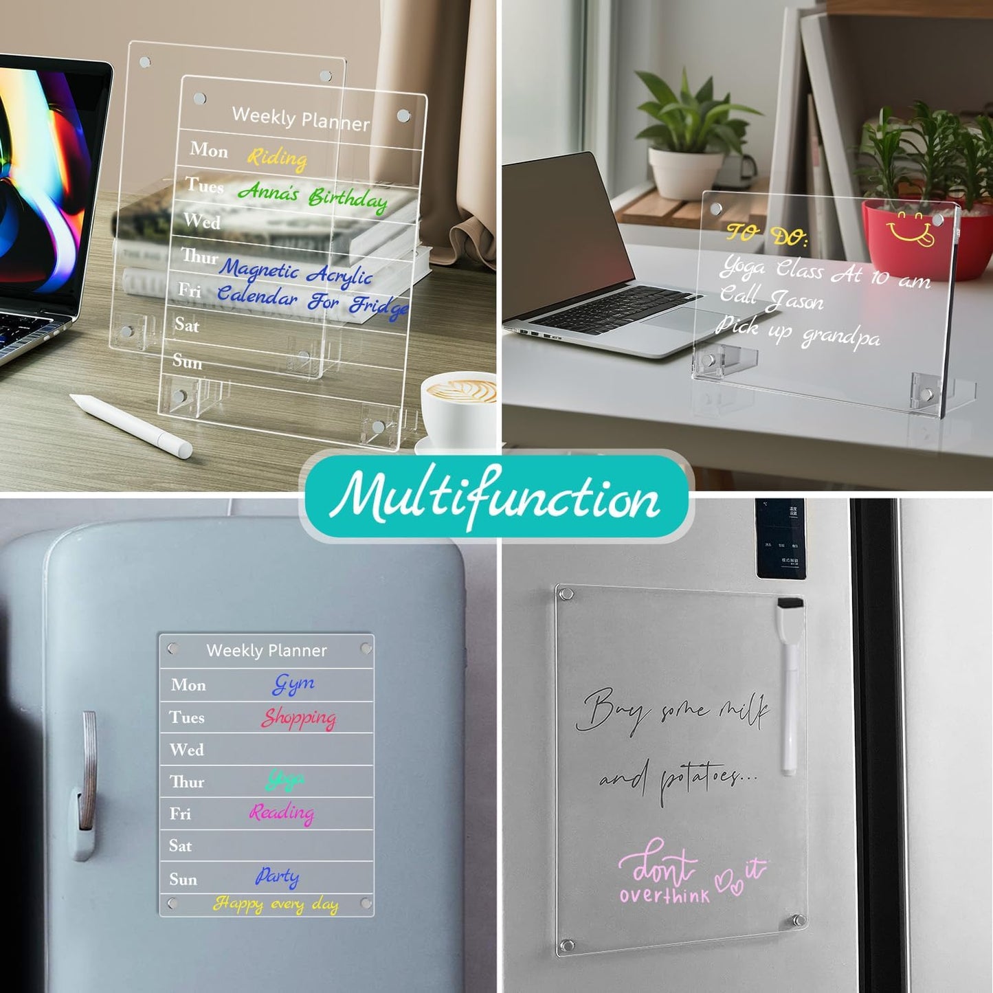 Desktop Black Dry Erase Board with Stand, Magnetic Acrylic Calendar Black Whiteboard Desk Easel, Mini Weekly Menu Daily Planner Chalk Board Blackboard to Do List Board, 2Pack-8x6"