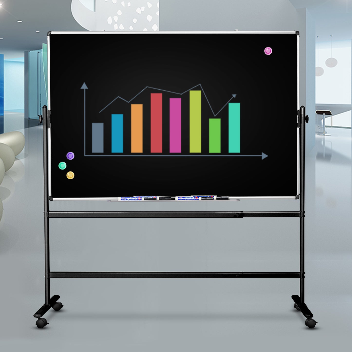 Rolling Whiteboard, Mobile Magnetic Dry Erase Board with Stand for Office School Home (Black - 36 x 24 in)