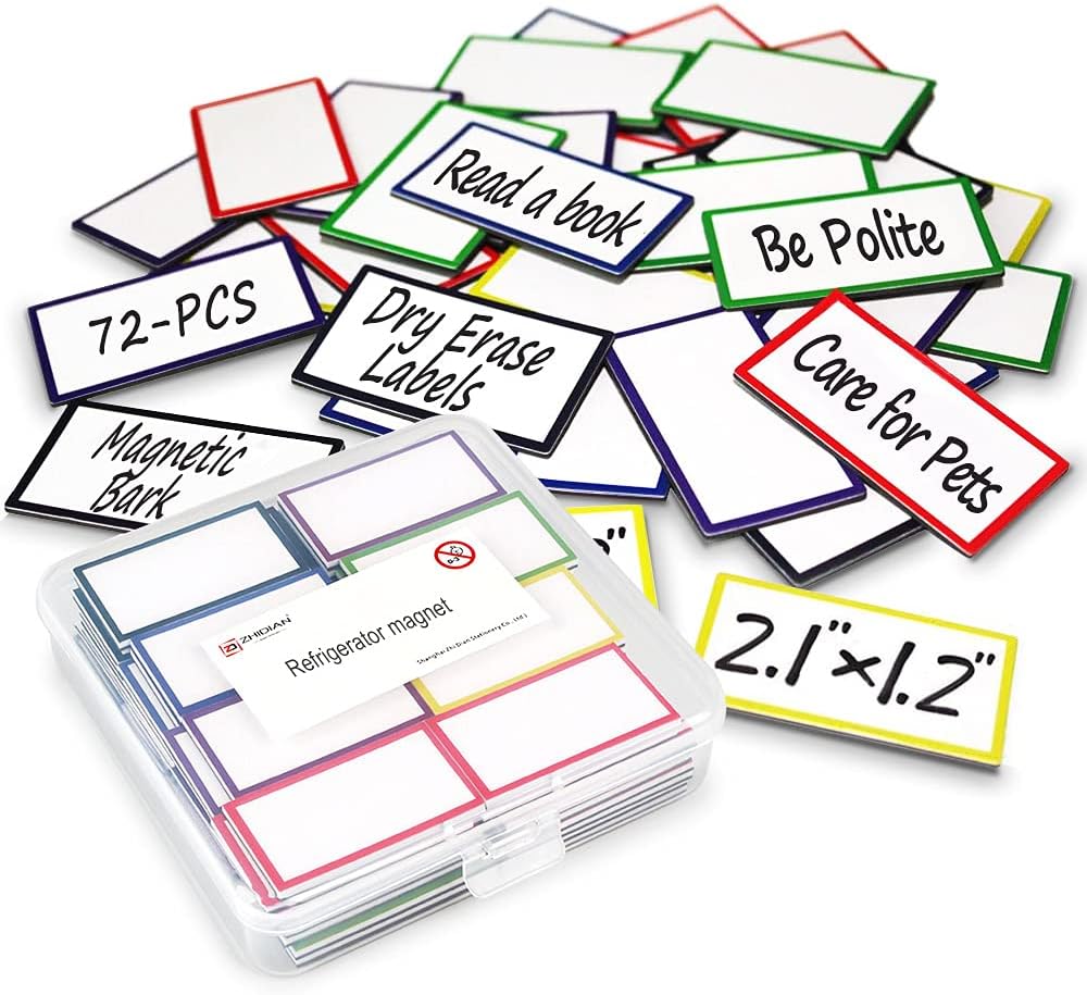Large Magnetic Dry Erase Labels 4x1.5, 30Pcs Thick Reusable Writable Dry-Erase Magnets Strips Rectangle Removable Big Name Plate Tags for Whiteboard Fridge Cabinet Classroom Locker