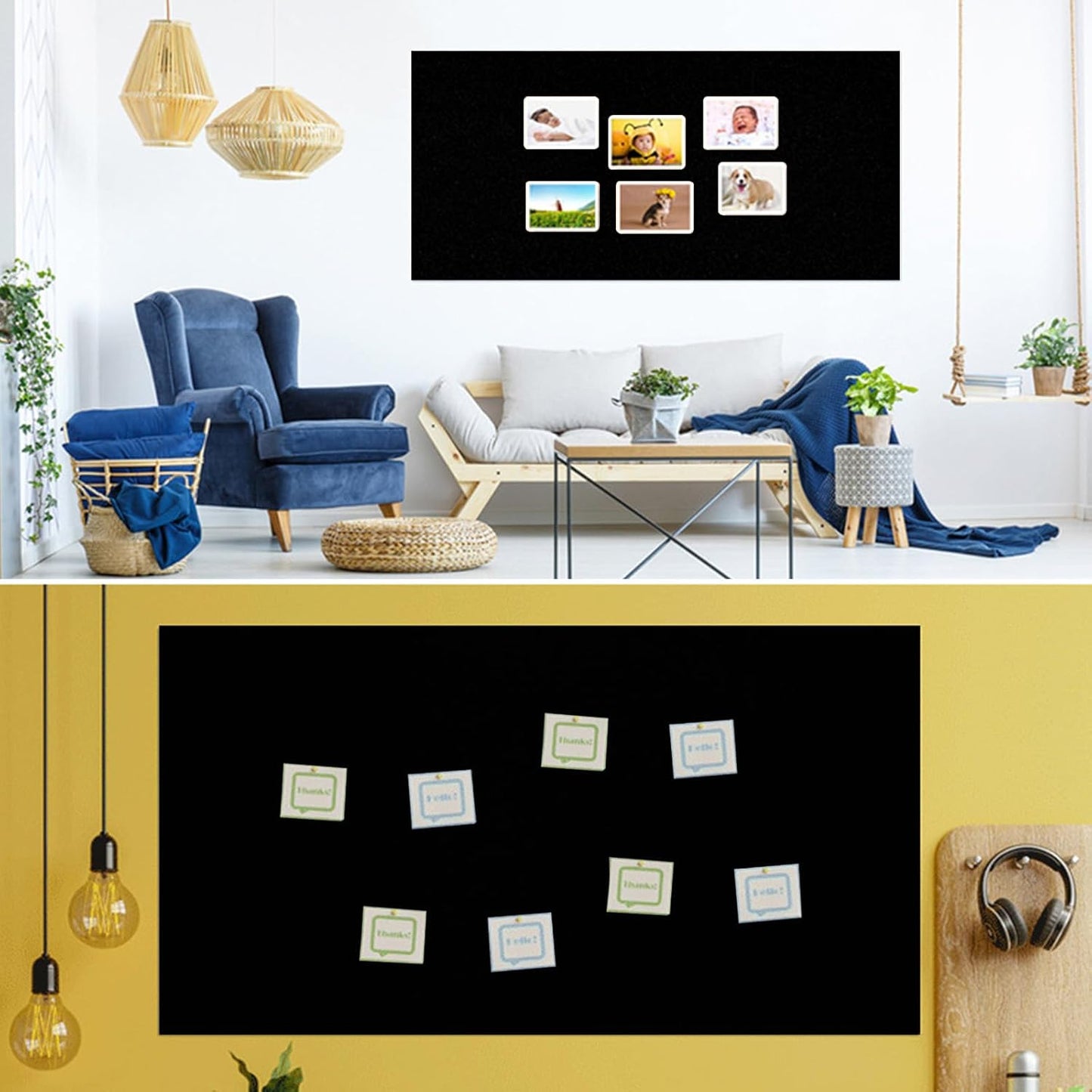 Linen Cork Board Roll Black 48" x 24", 1/4" Thick Large Fabric Covered Corkboard for Walls, ZHIDIAN Frameless Bulletin Board Non-Adhesive Colored Cork Board for Office Decor