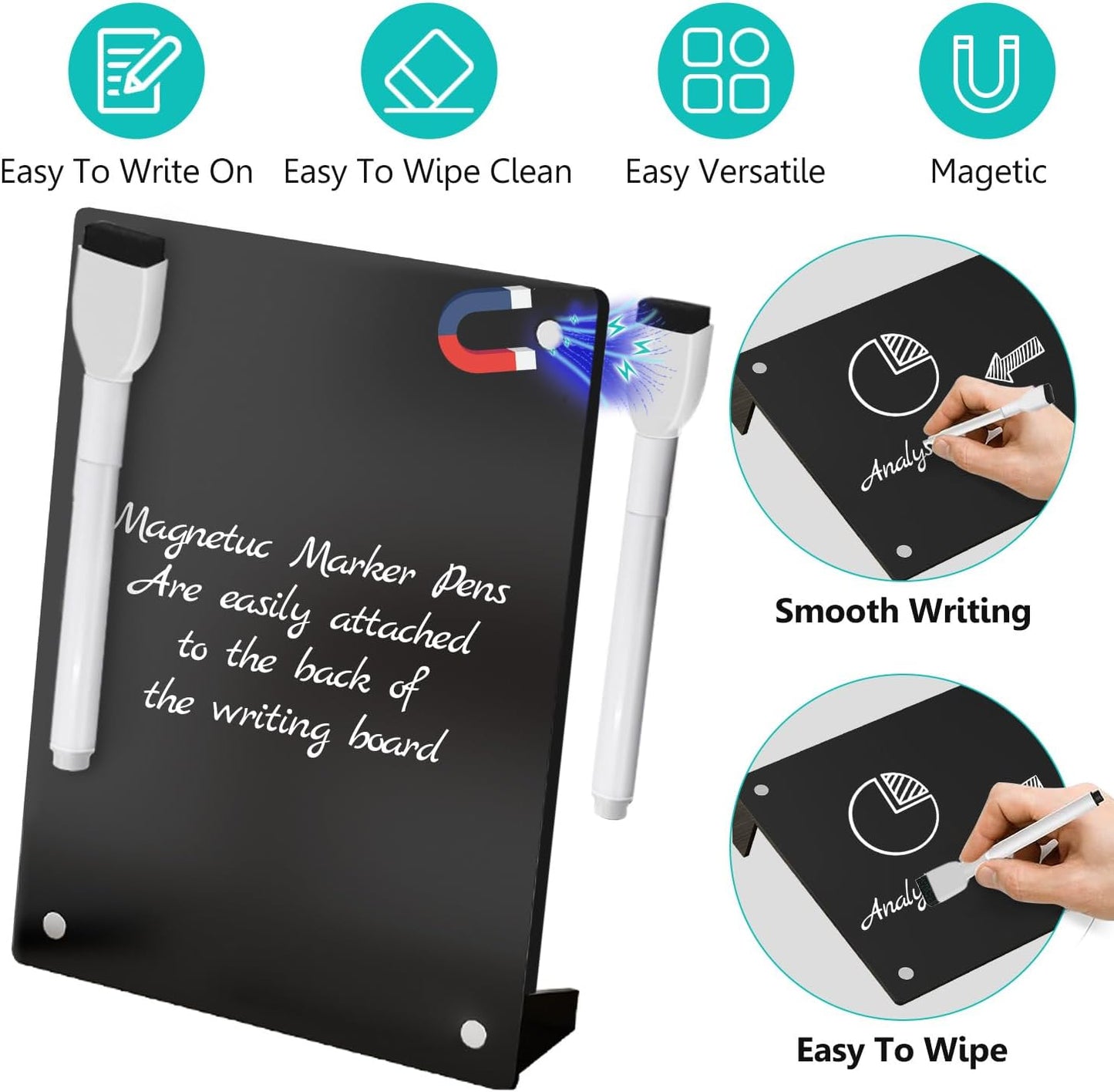 Desktop Black Dry Erase Board with Stand, Magnetic Acrylic Calendar Black Whiteboard Desk Easel, Mini Weekly Menu Daily Planner Chalk Board Blackboard to Do List Board, 2Pack-8x6"