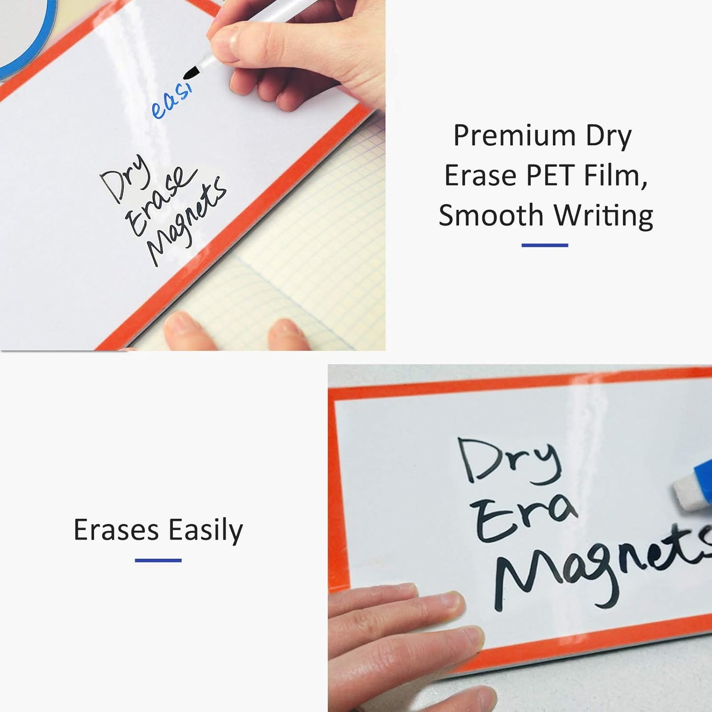 Large Magnetic Dry Erase Labels 4x1.5, 30Pcs Thick Reusable Writable Dry-Erase Magnets Strips Rectangle Removable Big Name Plate Tags for Whiteboard Fridge Cabinet Classroom Locker