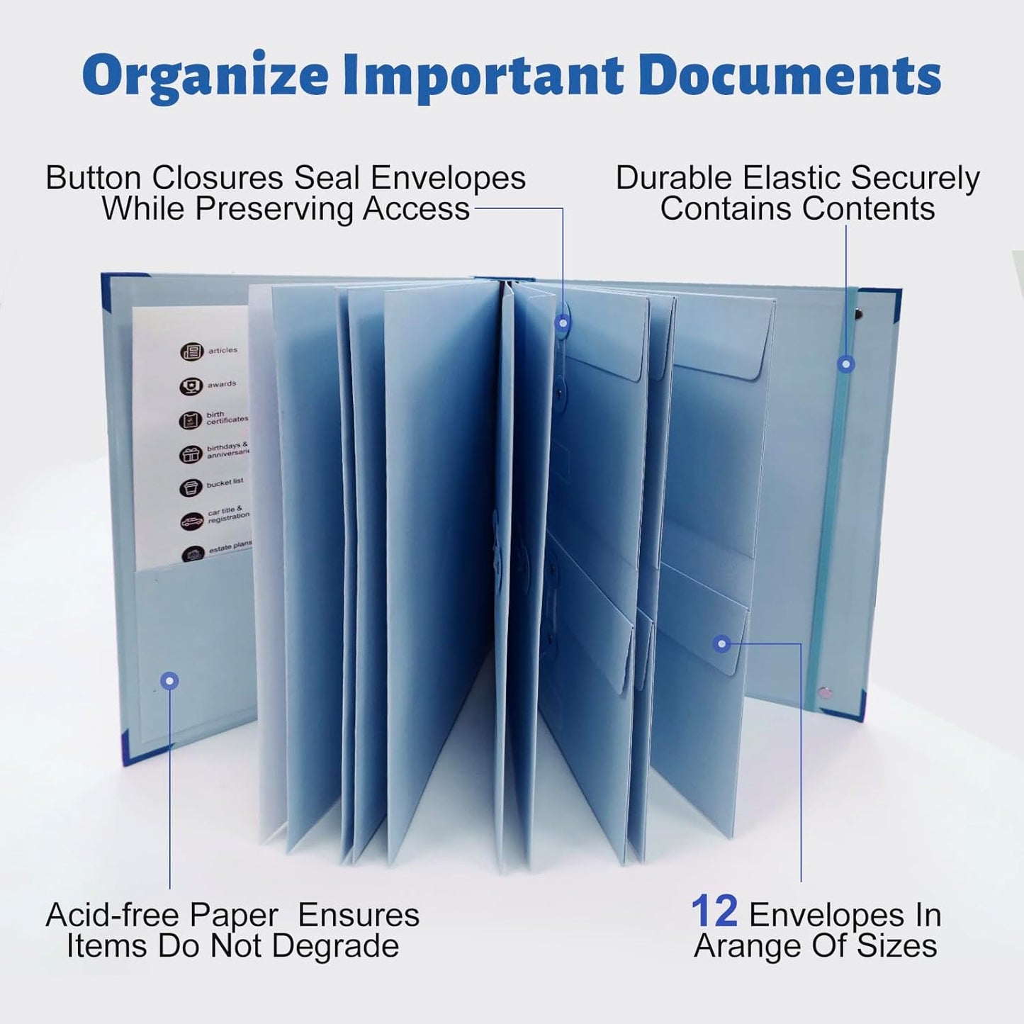 Document Organizer,Folio Folders with Pockets,File Organizer for Paper,Important Documents, Expanding File Folder for Office and School,in Case I Go Missing Binder(Blue,2In Thick)