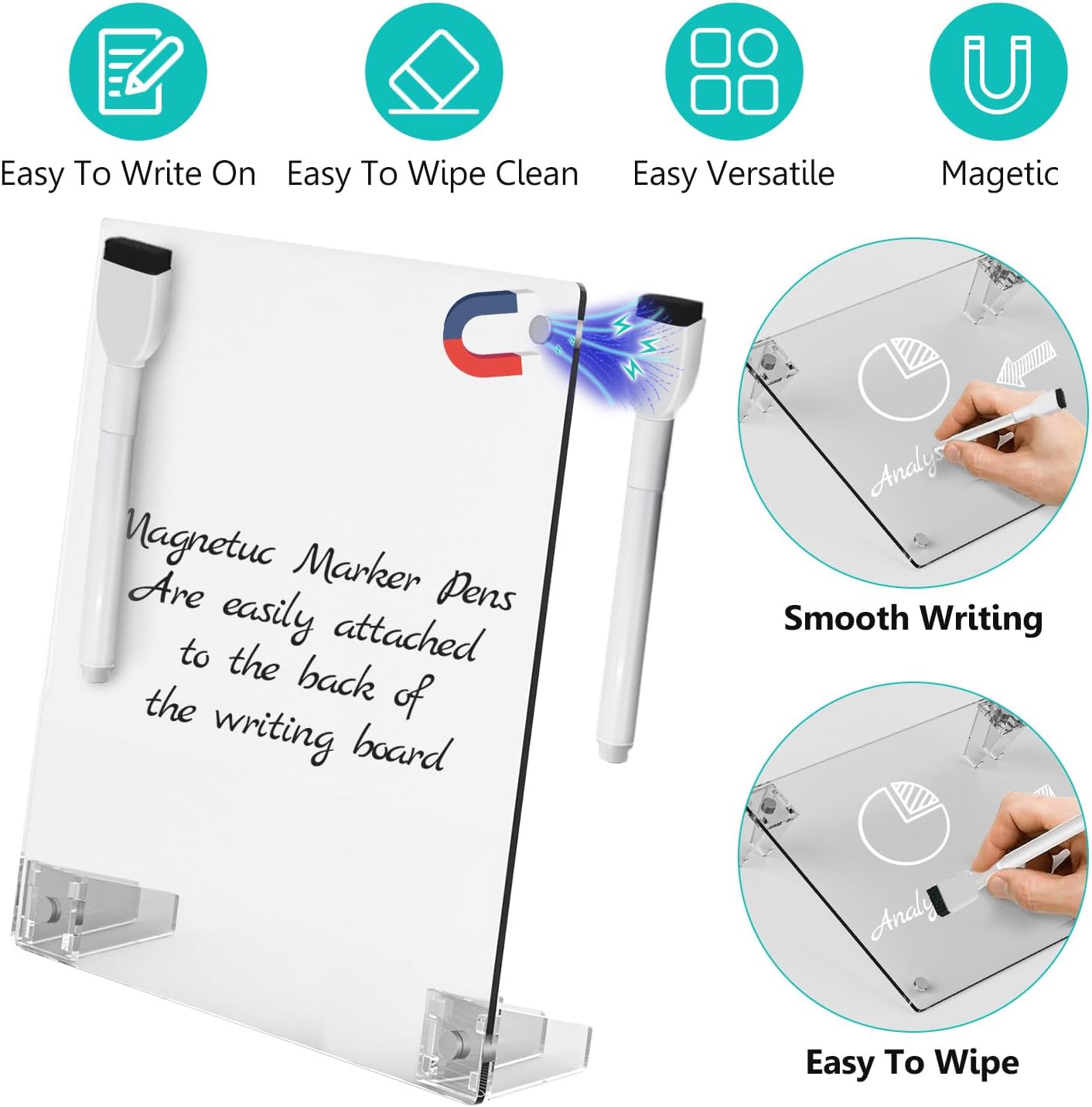 Desktop Black Dry Erase Board with Stand, Magnetic Acrylic Calendar Black Whiteboard Desk Easel, Mini Weekly Menu Daily Planner Chalk Board Blackboard to Do List Board, 2Pack-8x6"