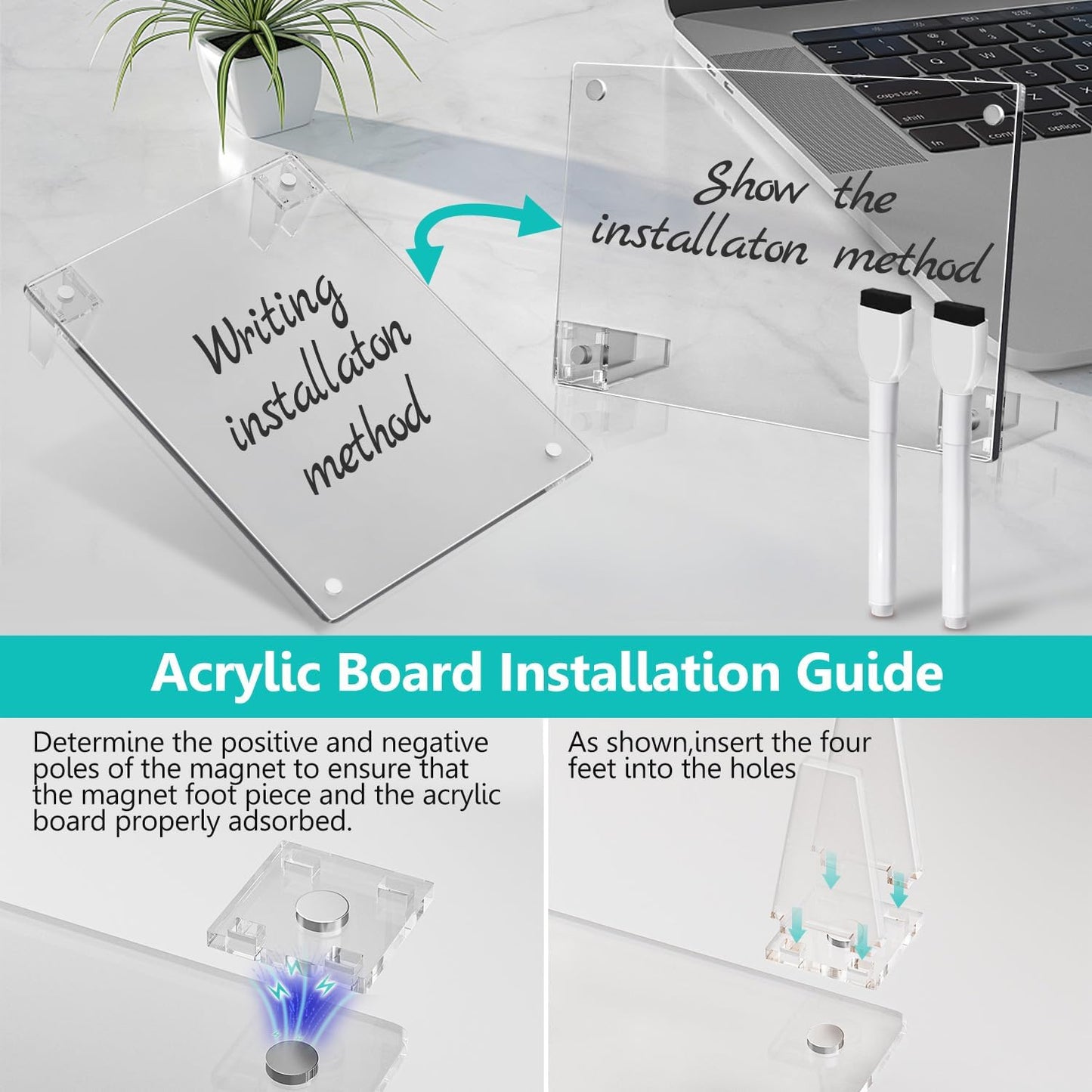 Desktop Black Dry Erase Board with Stand, Magnetic Acrylic Calendar Black Whiteboard Desk Easel, Mini Weekly Menu Daily Planner Chalk Board Blackboard to Do List Board, 2Pack-8x6"