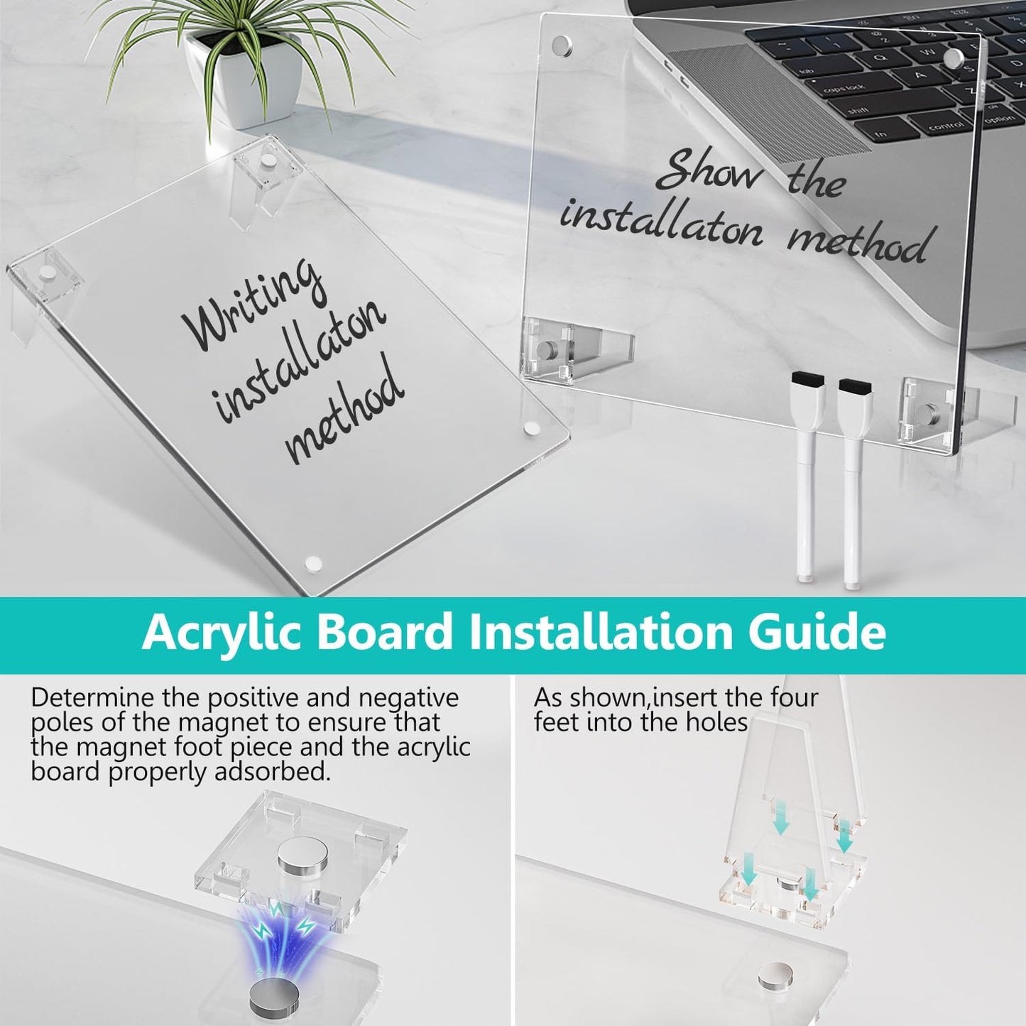 Desktop Black Dry Erase Board with Stand, Magnetic Acrylic Calendar Black Whiteboard Desk Easel, Mini Weekly Menu Daily Planner Chalk Board Blackboard to Do List Board, 2Pack-8x6"