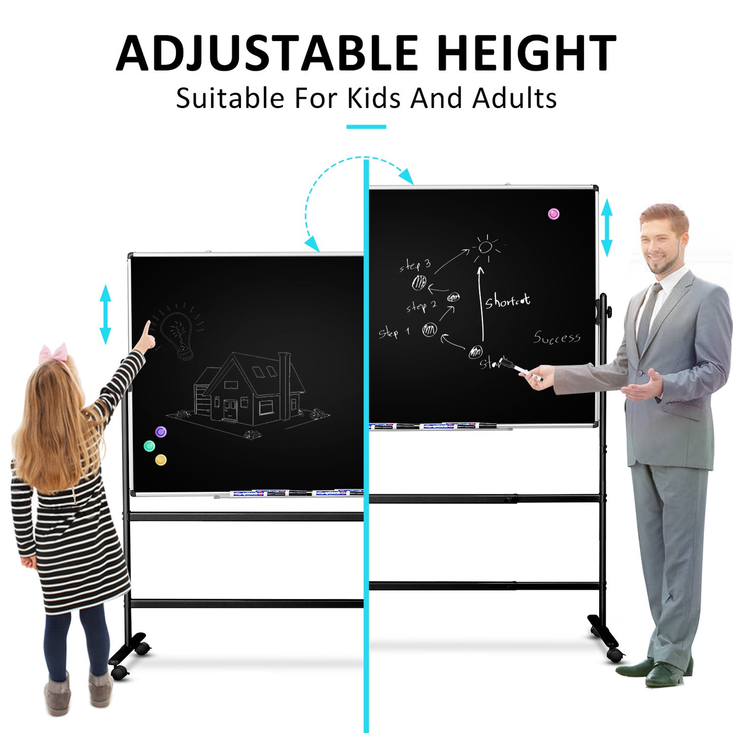 Rolling Whiteboard, Mobile Magnetic Dry Erase Board with Stand for Office School Home (Black - 36 x 24 in)