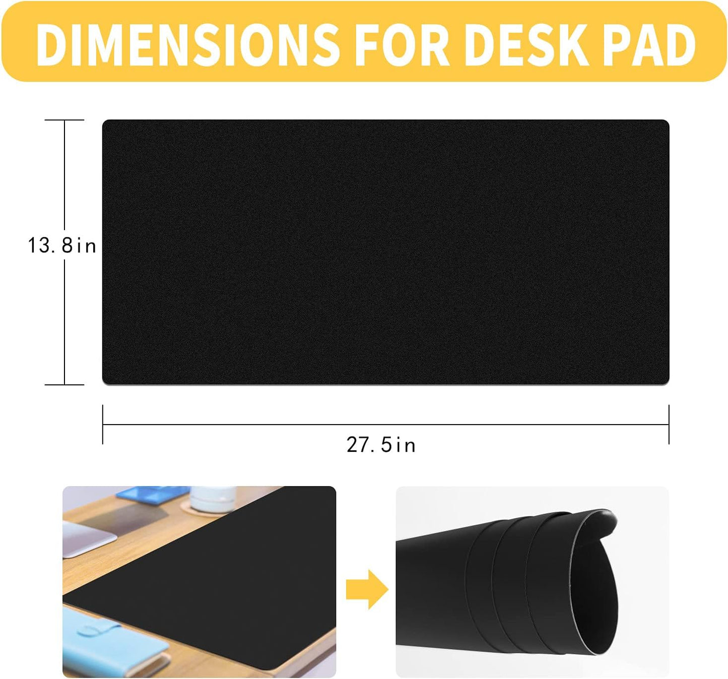 Dry Erase Desk Mat for Making Plans,27.5"x13.8" Writable & Erasable Desk Mouse Pad with 2 Markers & 2 Cloths,Waterproof Writing Desk Pad for Office Home School (Black)
