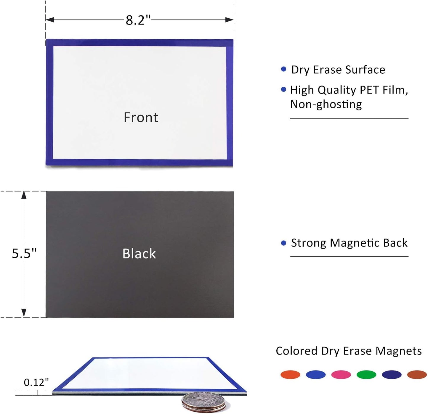 Large Magnetic Dry Erase Labels 4x1.5, 30Pcs Thick Reusable Writable Dry-Erase Magnets Strips Rectangle Removable Big Name Plate Tags for Whiteboard Fridge Cabinet Classroom Locker