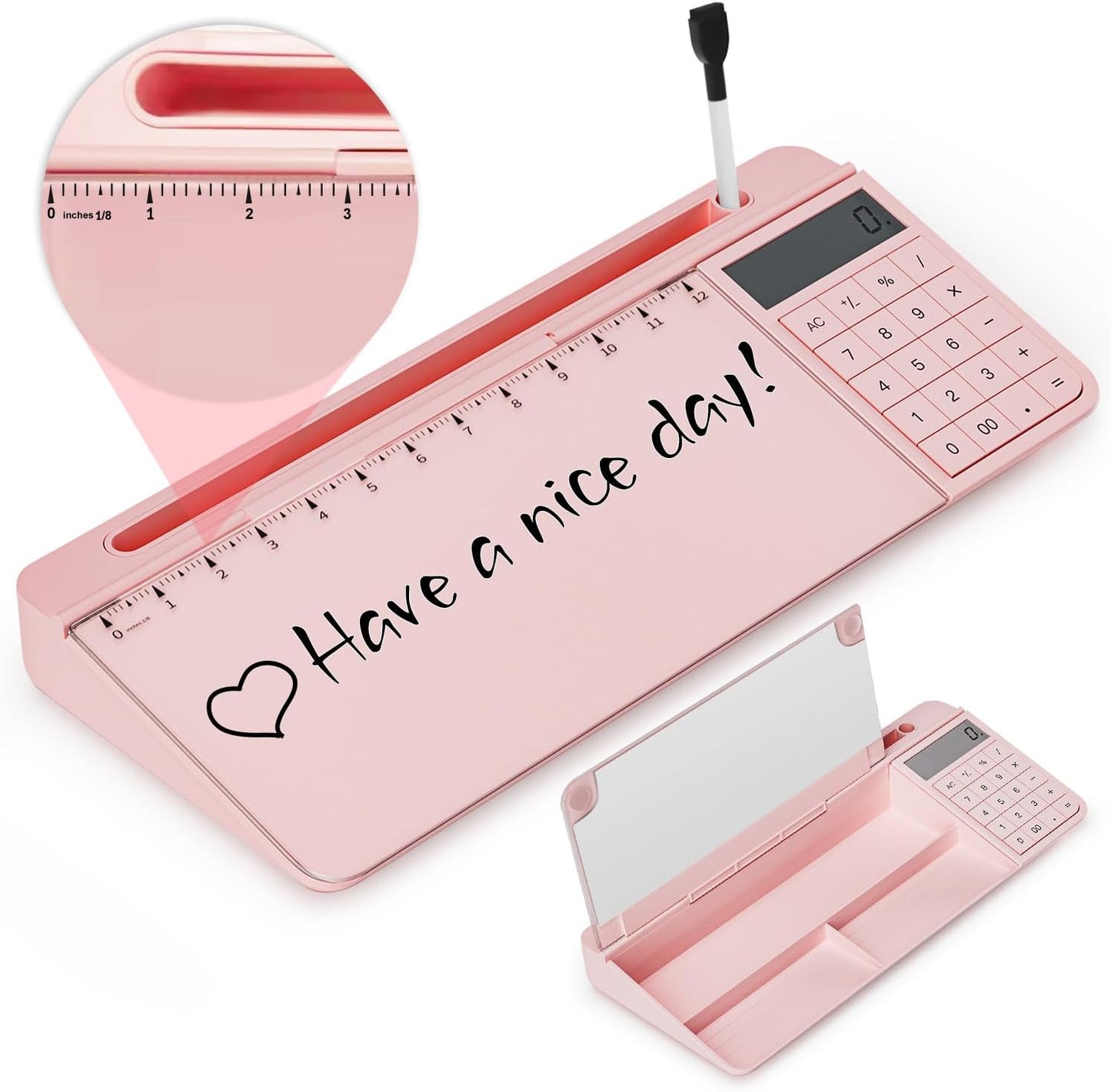 Desktop Glass Whiteboard with Mirror & Calculator
