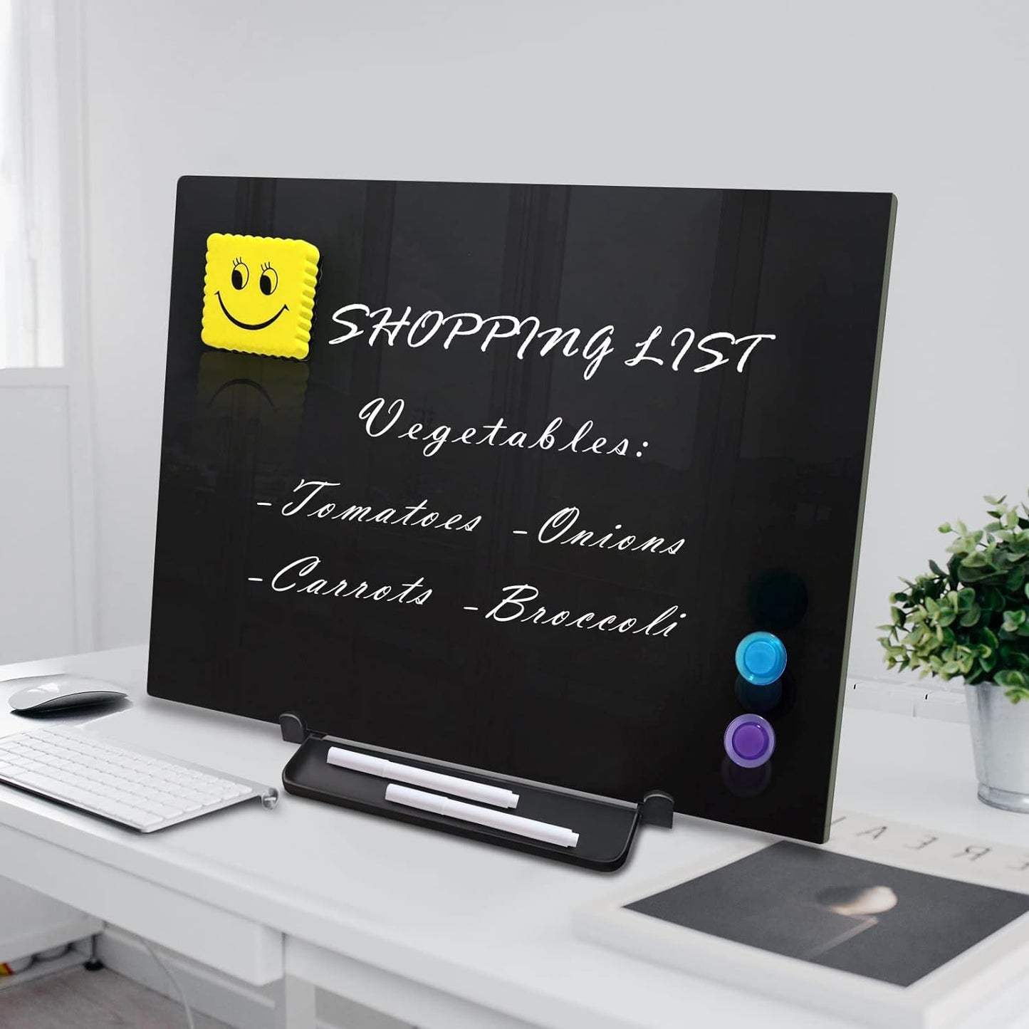 Black Magnetic Glass Board Desktop Easel, 16x12" Black Dry Erase Board for Desk, Tabletop Glass Whiteboard on Adjustable Stand, ZHIDIAN Portable Tempered Glass Board for Office Home