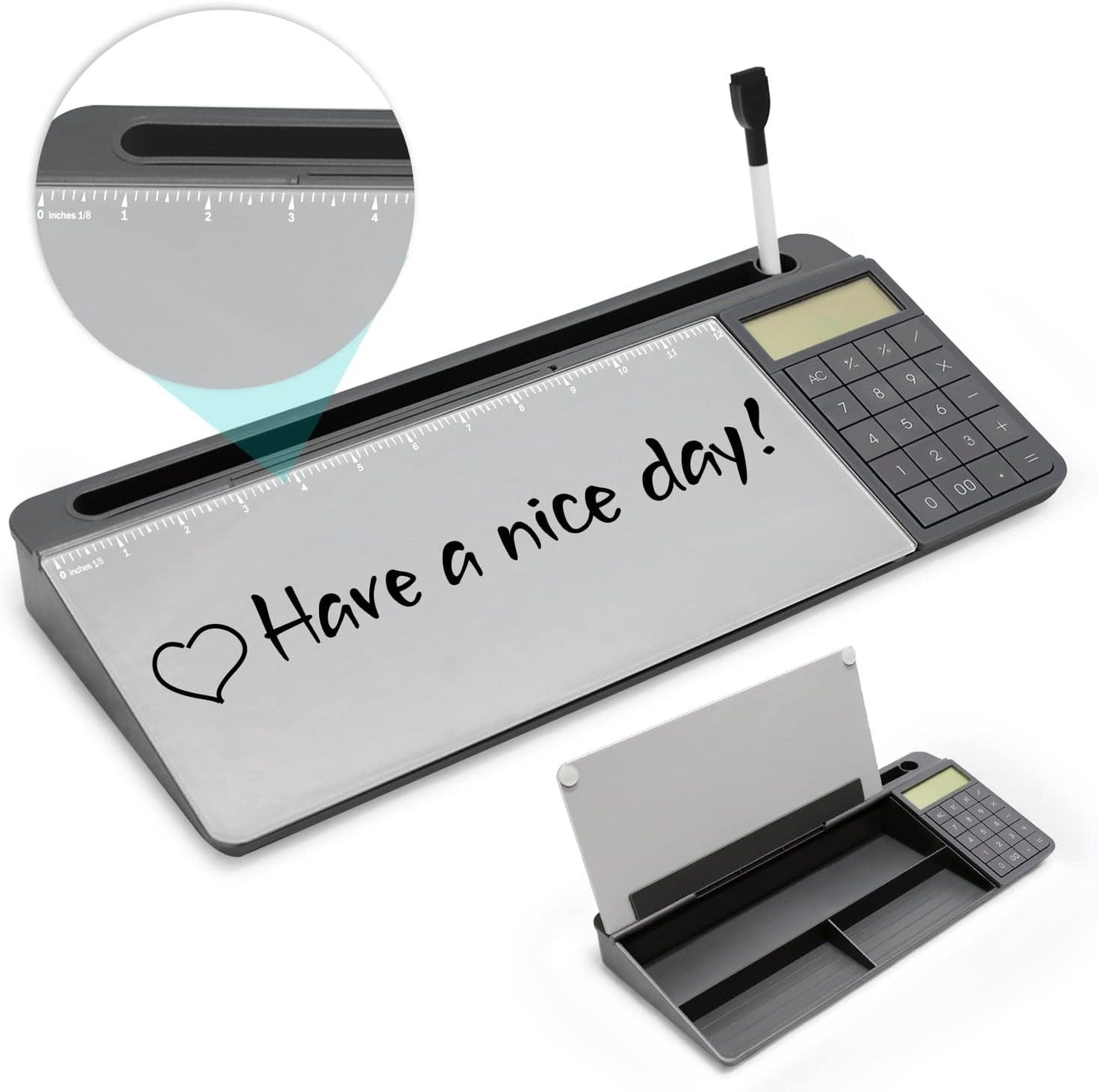 Desktop Glass Whiteboard with Mirror & Calculator