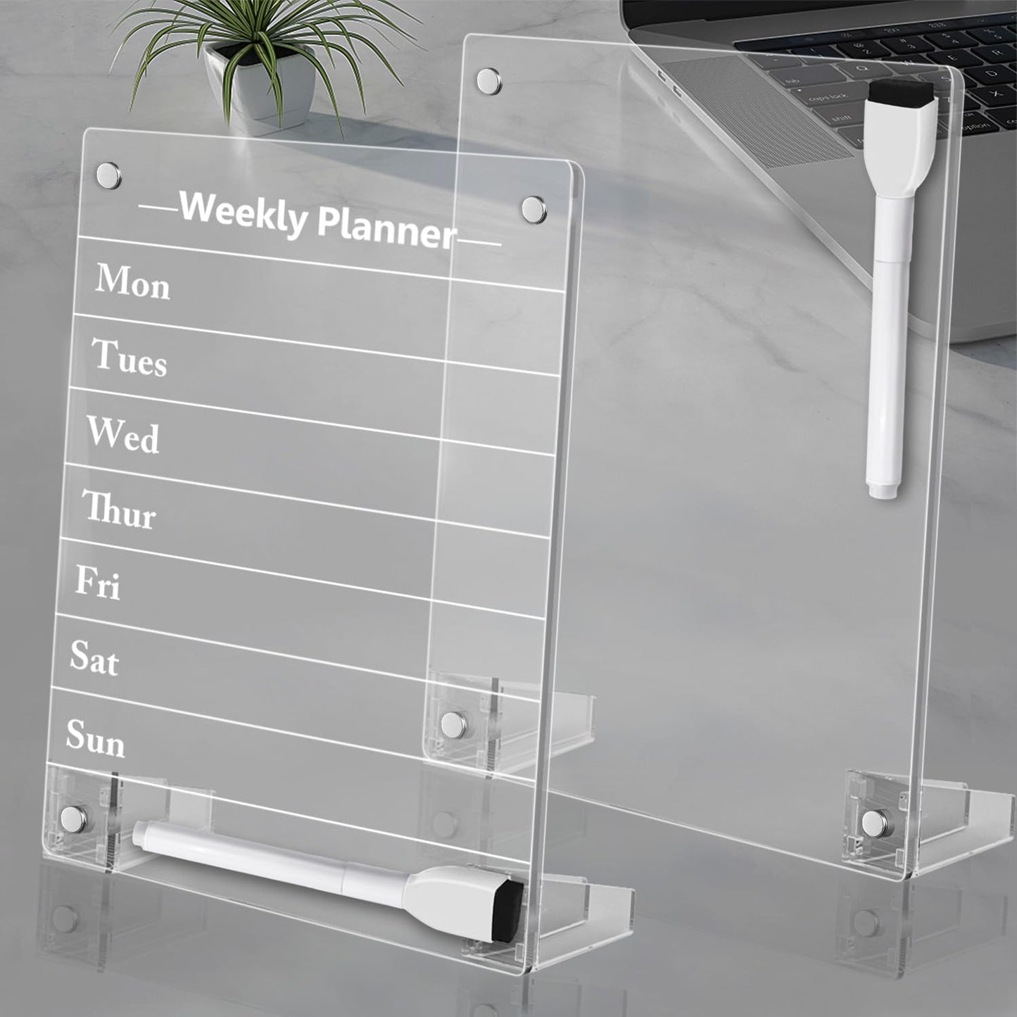 Desktop Black Dry Erase Board with Stand, Magnetic Acrylic Calendar Black Whiteboard Desk Easel, Mini Weekly Menu Daily Planner Chalk Board Blackboard to Do List Board, 2Pack-8x6"
