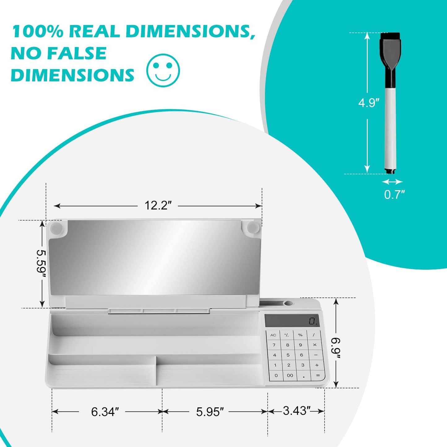 Desktop Glass Whiteboard with Mirror & Calculator