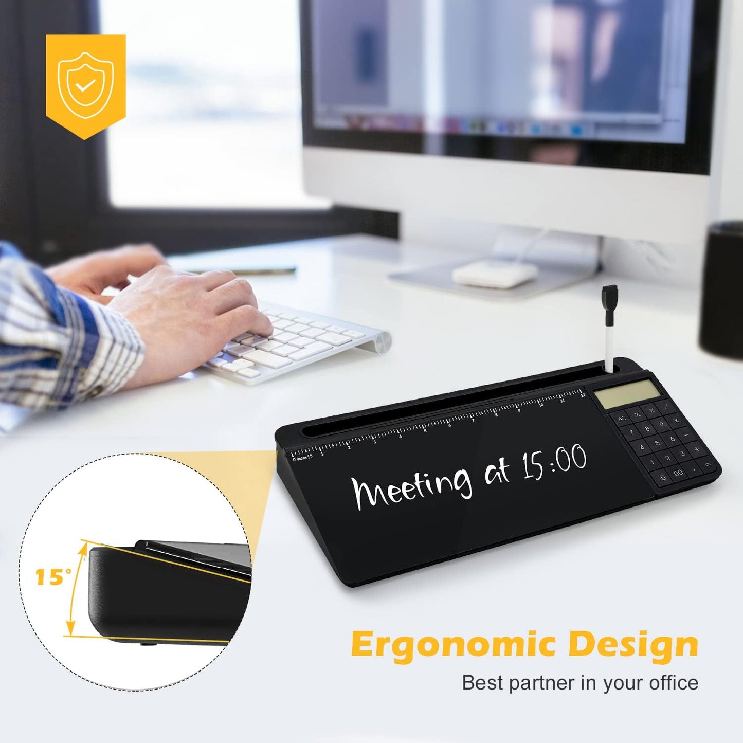 Desktop Glass Whiteboard with Mirror & Calculator