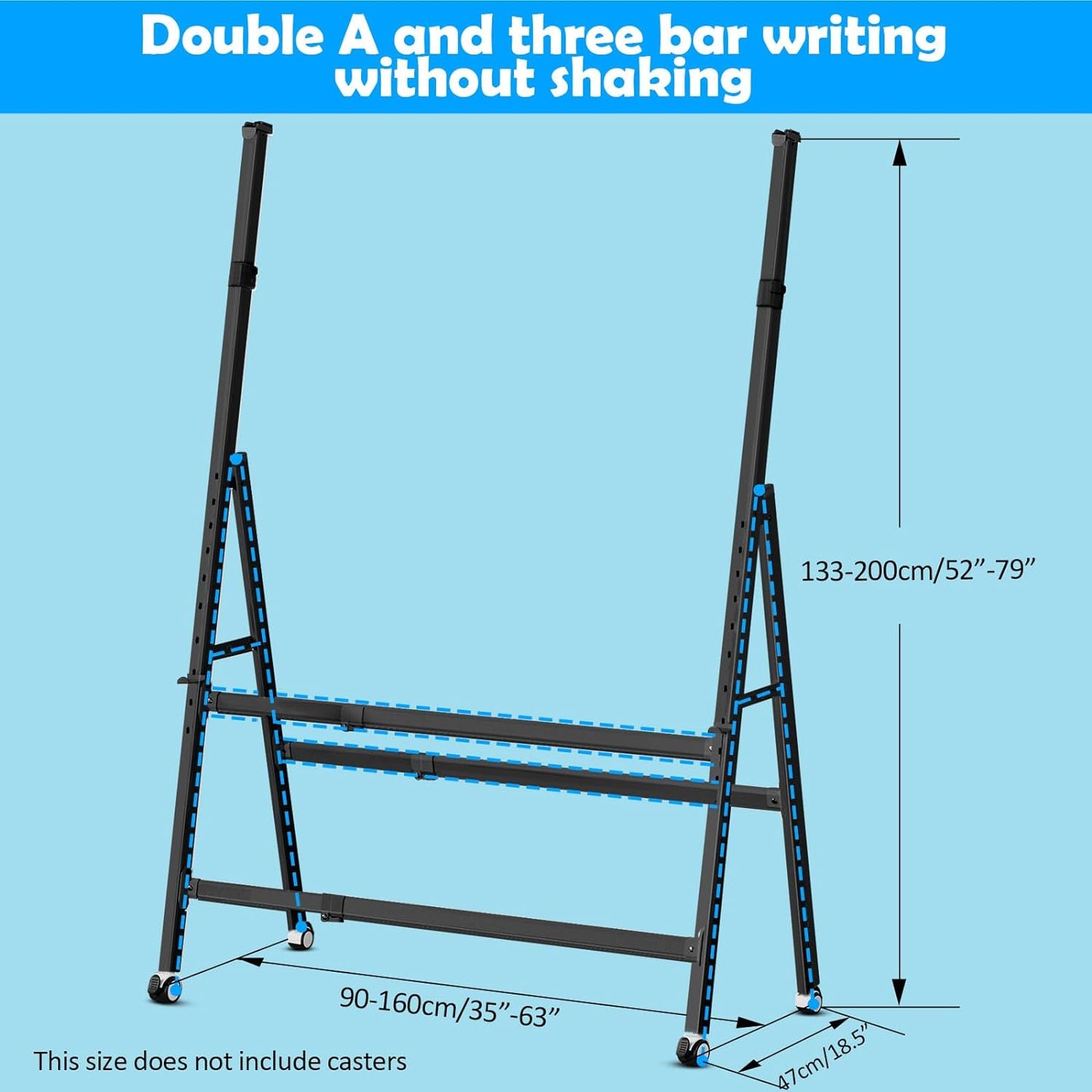 ZHDIAN A-Frame Foldable Whiteboard Stand, Height and Width Adjustable, Mobile Stand with Wheels for dry erase board, Chalkboard, Glass Board