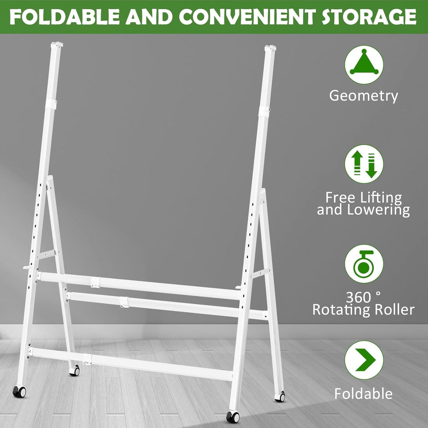 ZHDIAN A-Frame Foldable Whiteboard Stand, Height and Width Adjustable, Mobile Stand with Wheels for dry erase board, Chalkboard, Glass Board
