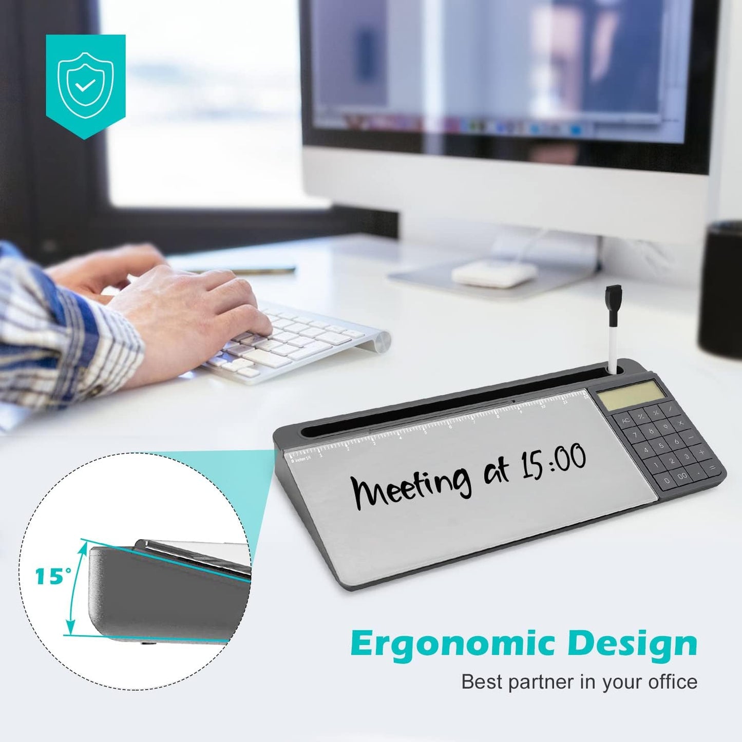 Desktop Glass Whiteboard with Mirror & Calculator
