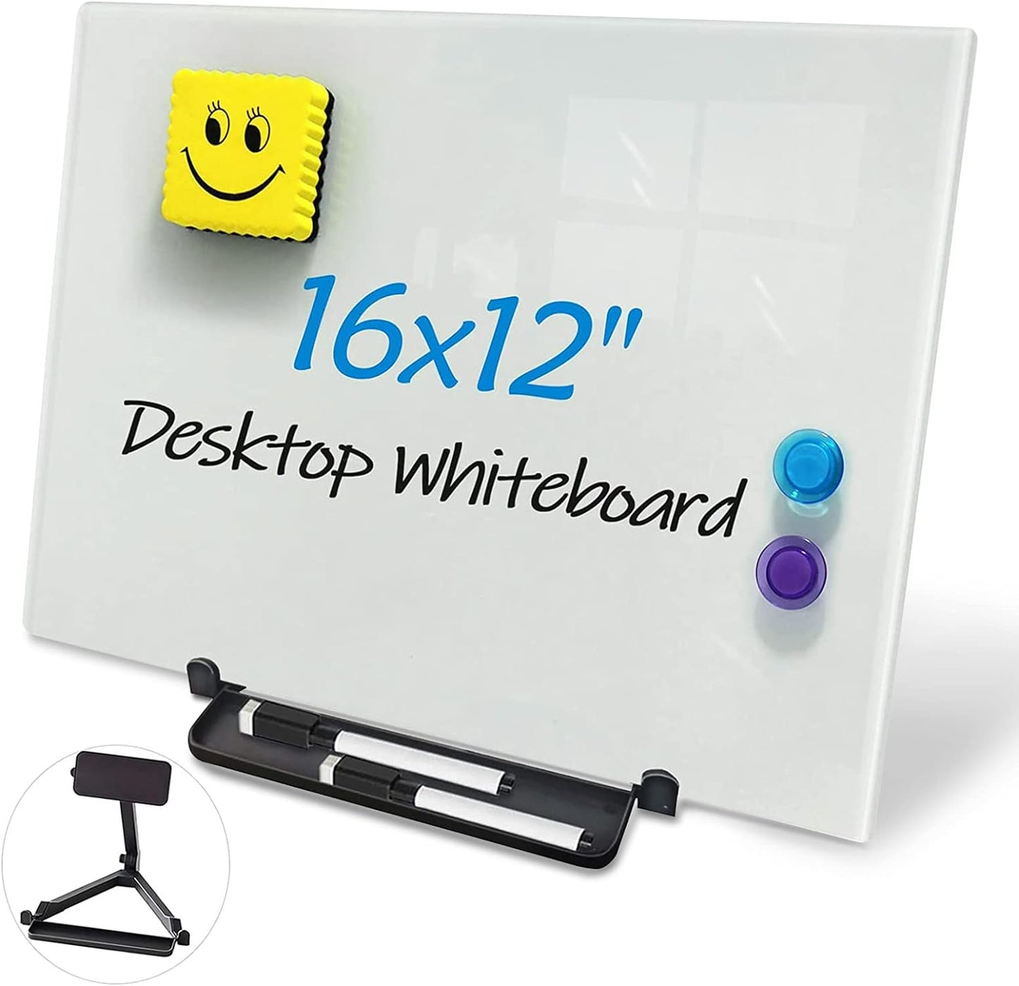 Black Magnetic Glass Board Desktop Easel, 16x12" Black Dry Erase Board for Desk, Tabletop Glass Whiteboard on Adjustable Stand, ZHIDIAN Portable Tempered Glass Board for Office Home