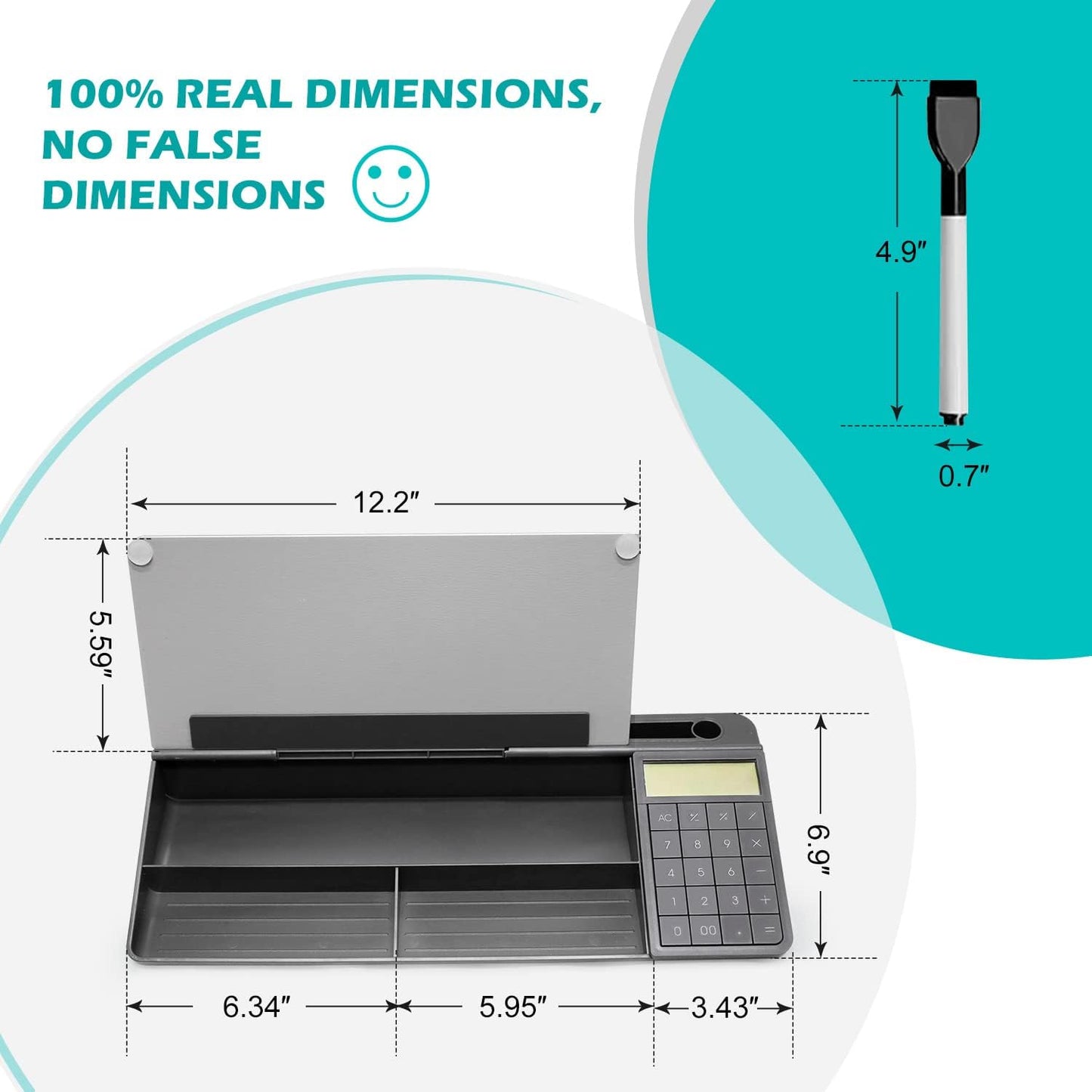 Desktop Glass Whiteboard with Mirror & Calculator
