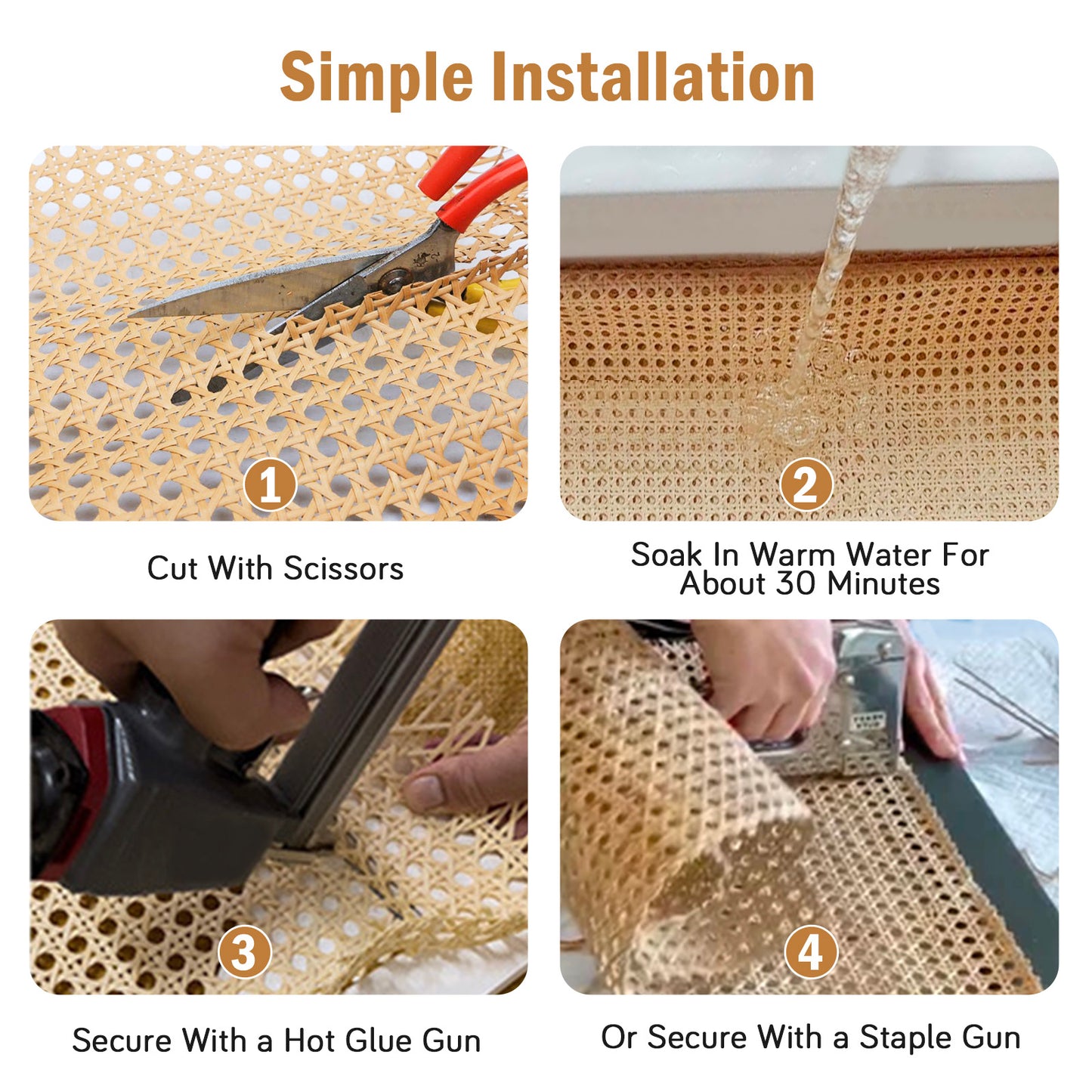 Plastic Cane Webbing Roll, 16 Inch x 3.3 Ft Woven Open Rattan Mesh PE Caning Sheet for DIY Projects, Synthetic Hexagon Rattan Material for Furniture Chair Cabinet Ceiling Bed Door, Wood Color