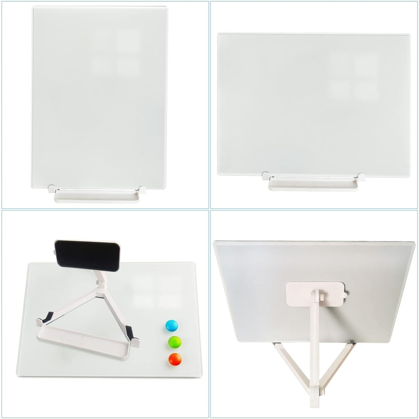 Black Magnetic Glass Board Desktop Easel, 16x12" Black Dry Erase Board for Desk, Tabletop Glass Whiteboard on Adjustable Stand, ZHIDIAN Portable Tempered Glass Board for Office Home