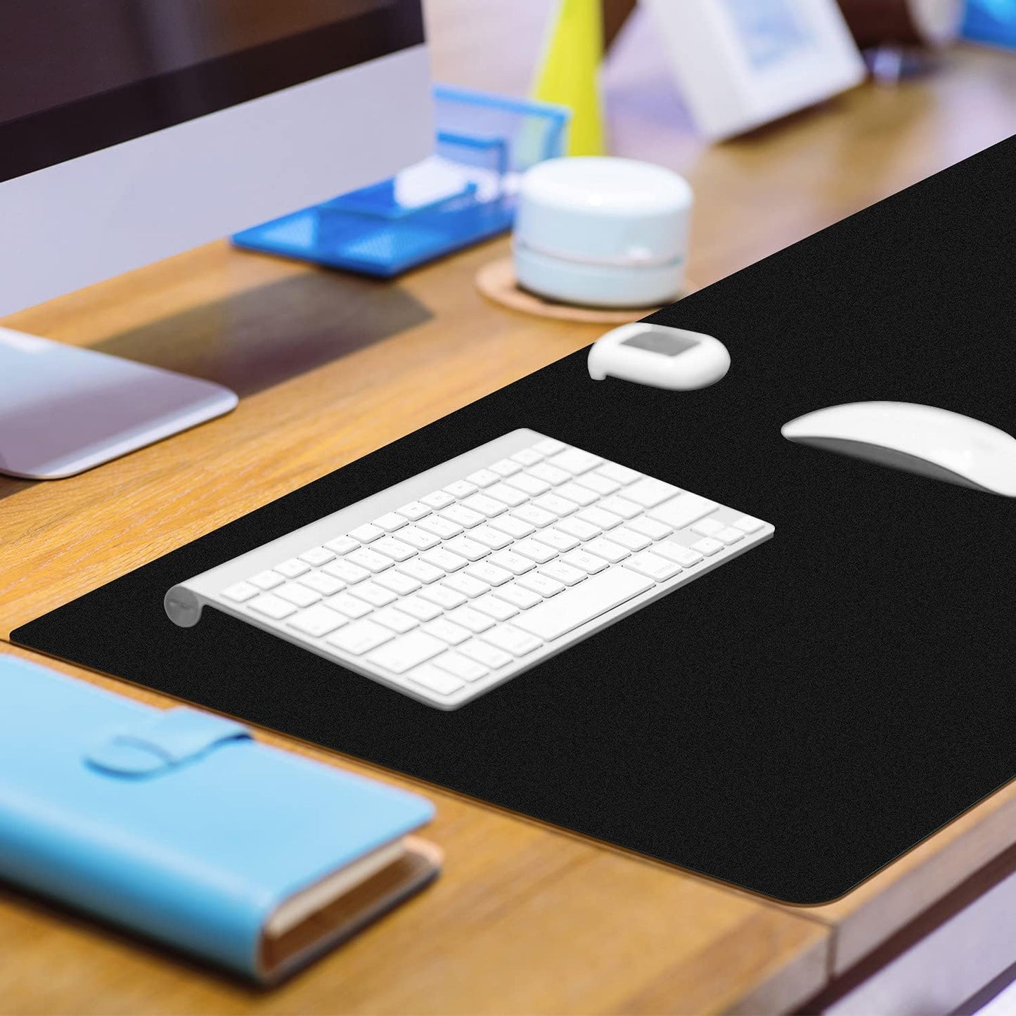 Dry Erase Desk Mat for Making Plans,27.5"x13.8" Writable & Erasable Desk Mouse Pad with 2 Markers & 2 Cloths,Waterproof Writing Desk Pad for Office Home School (Black)