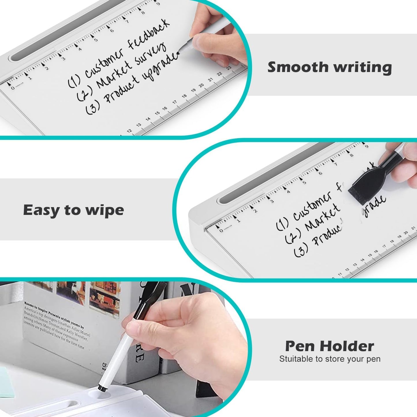 Desktop Glass Whiteboard with Mirror & Calculator