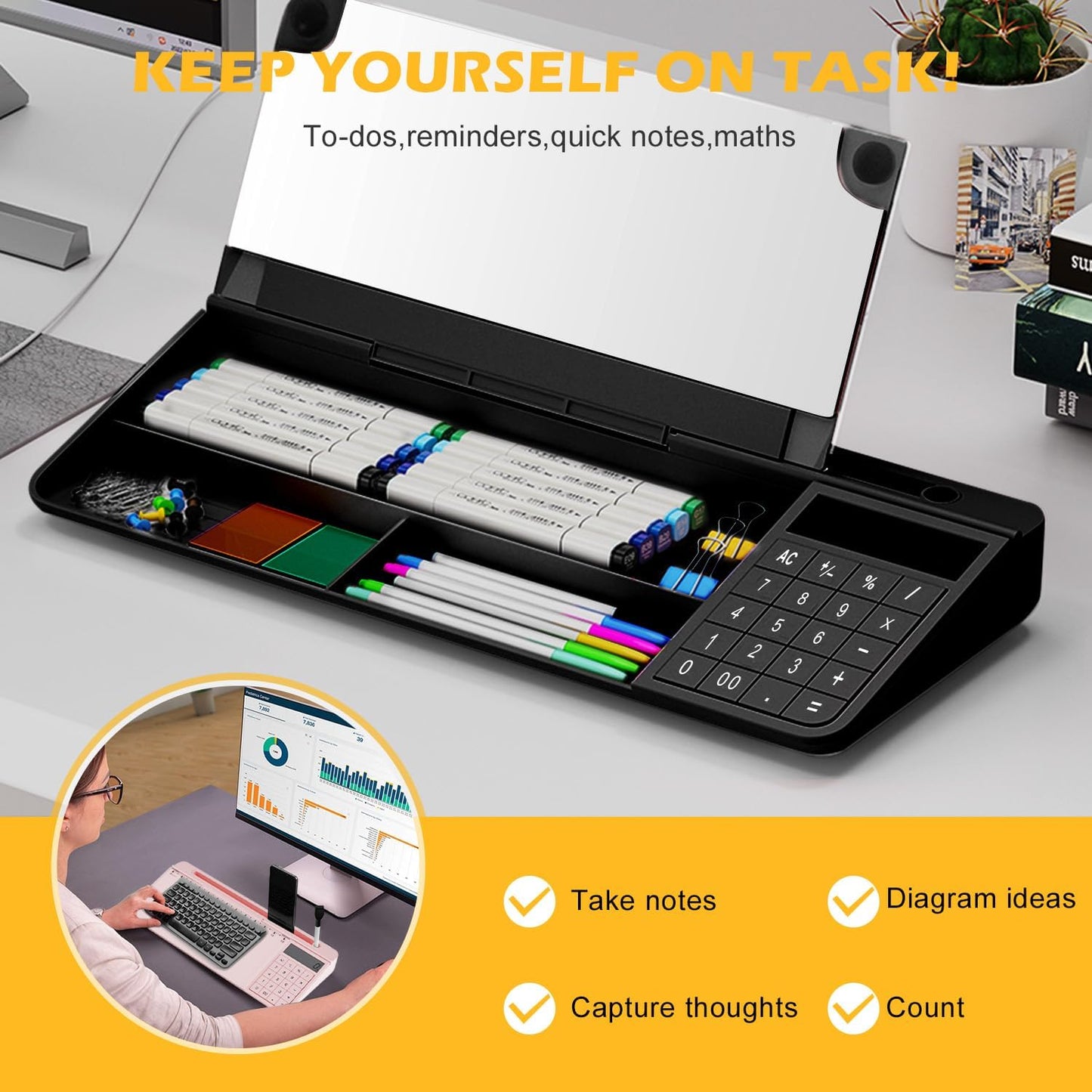 Desktop Glass Whiteboard with Mirror & Calculator