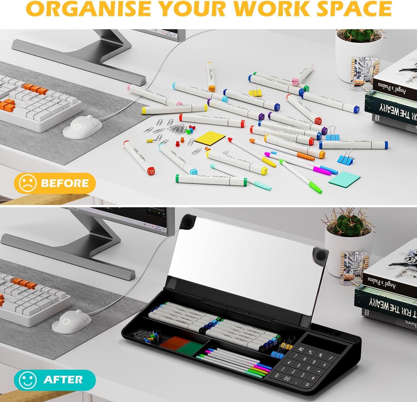 Desktop Glass Whiteboard with Mirror & Calculator