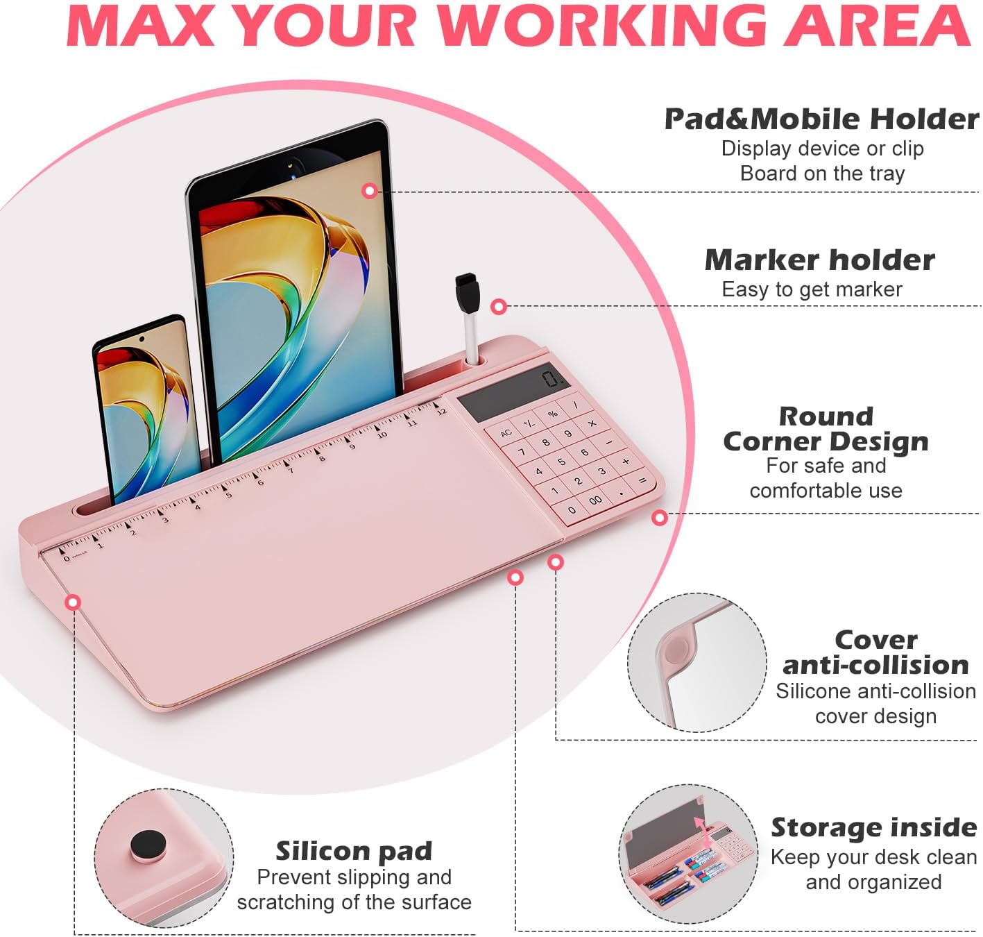 Desktop Glass Whiteboard with Mirror & Calculator