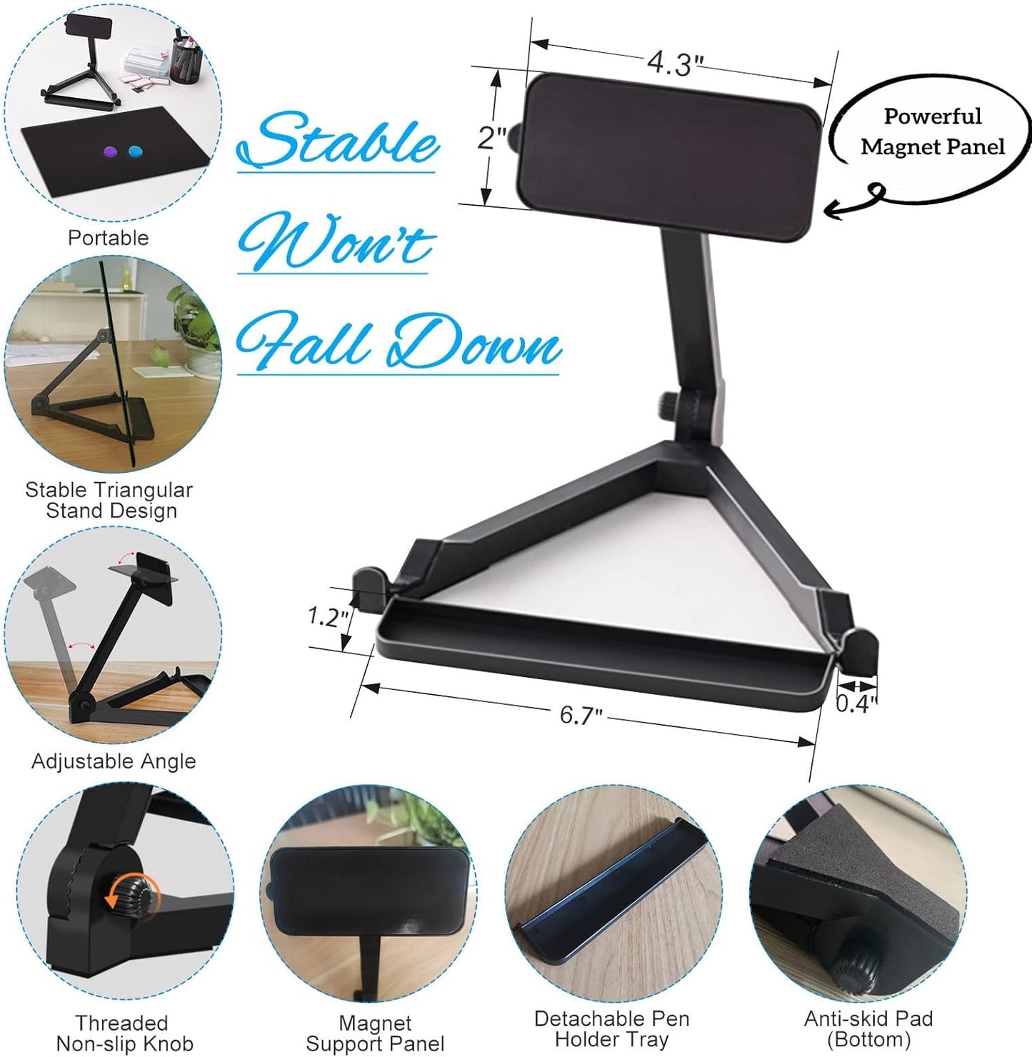 Black Magnetic Glass Board Desktop Easel, 16x12" Black Dry Erase Board for Desk, Tabletop Glass Whiteboard on Adjustable Stand, ZHIDIAN Portable Tempered Glass Board for Office Home
