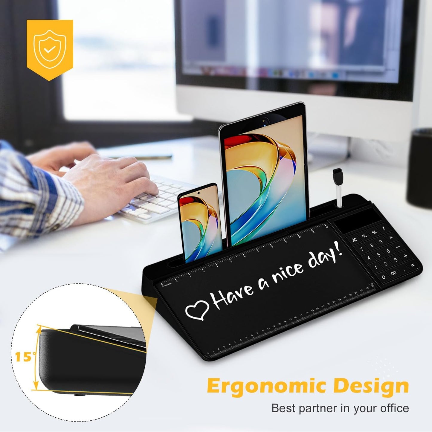 Desktop Glass Whiteboard with Mirror & Calculator