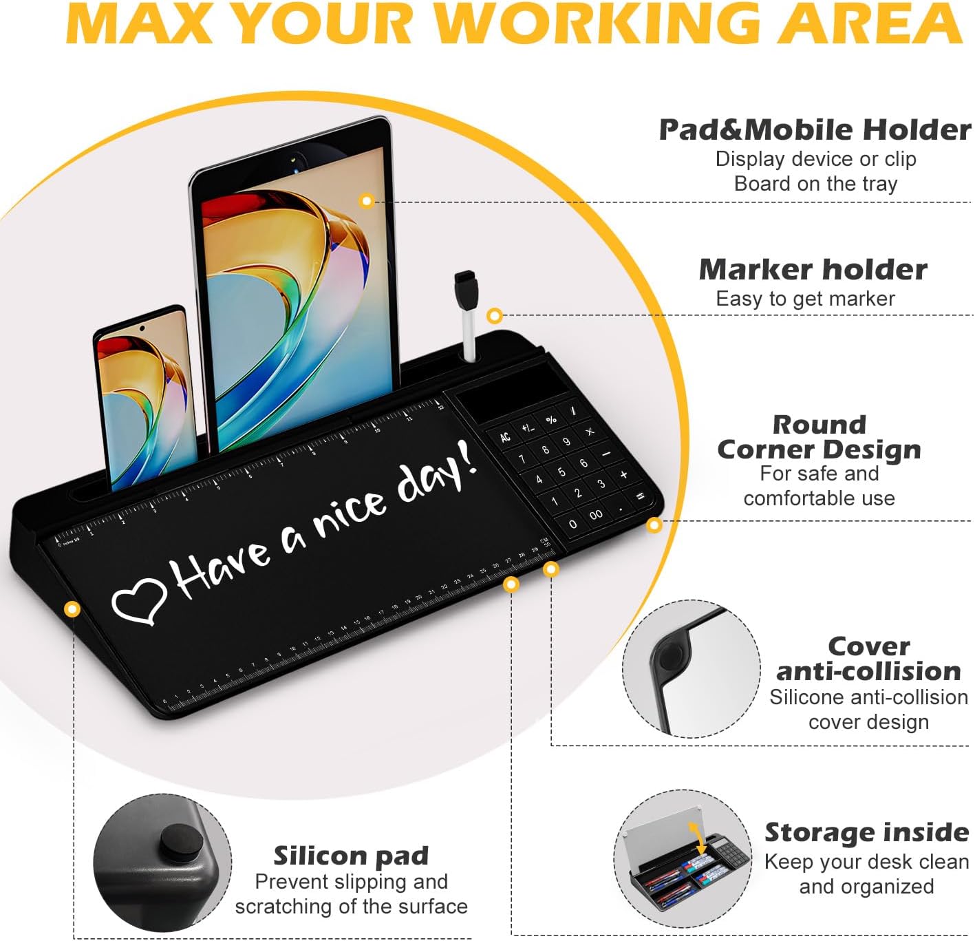 Desktop Glass Whiteboard with Mirror & Calculator