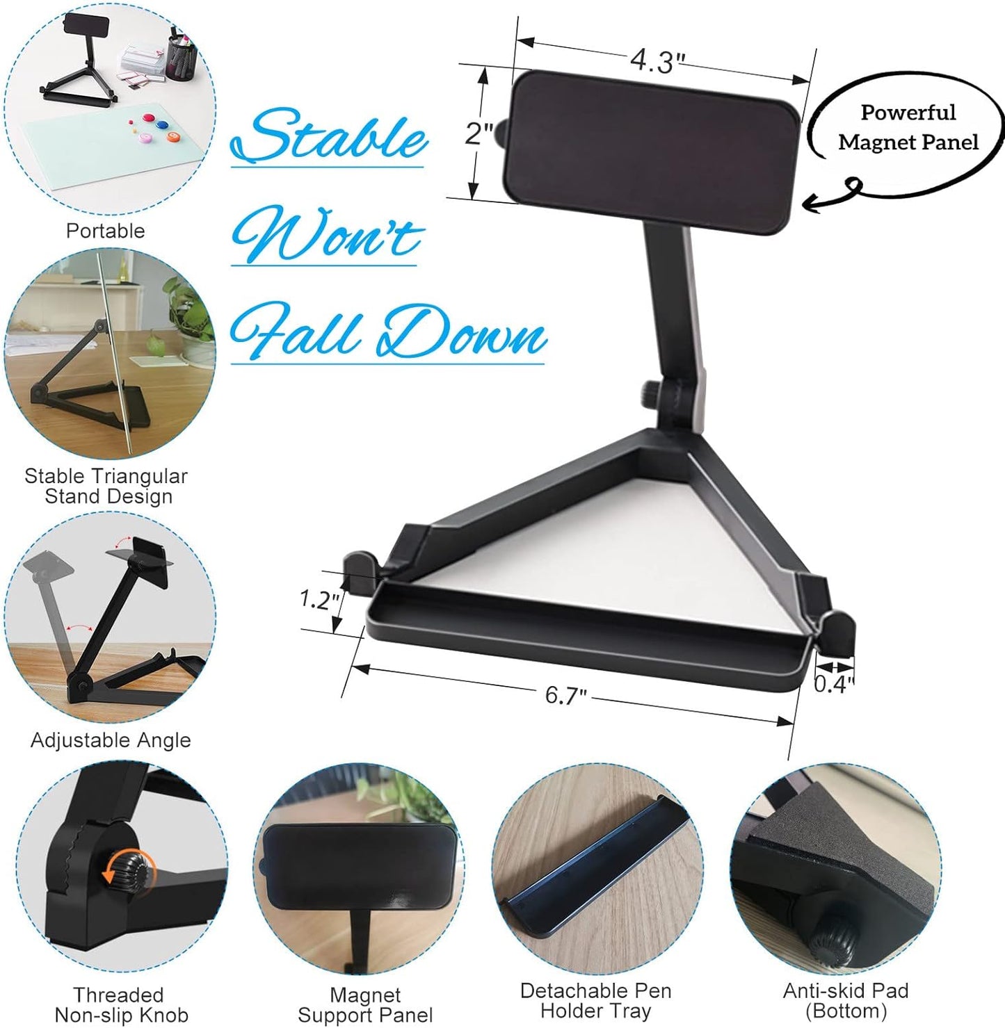Black Magnetic Glass Board Desktop Easel, 16x12" Black Dry Erase Board for Desk, Tabletop Glass Whiteboard on Adjustable Stand, ZHIDIAN Portable Tempered Glass Board for Office Home