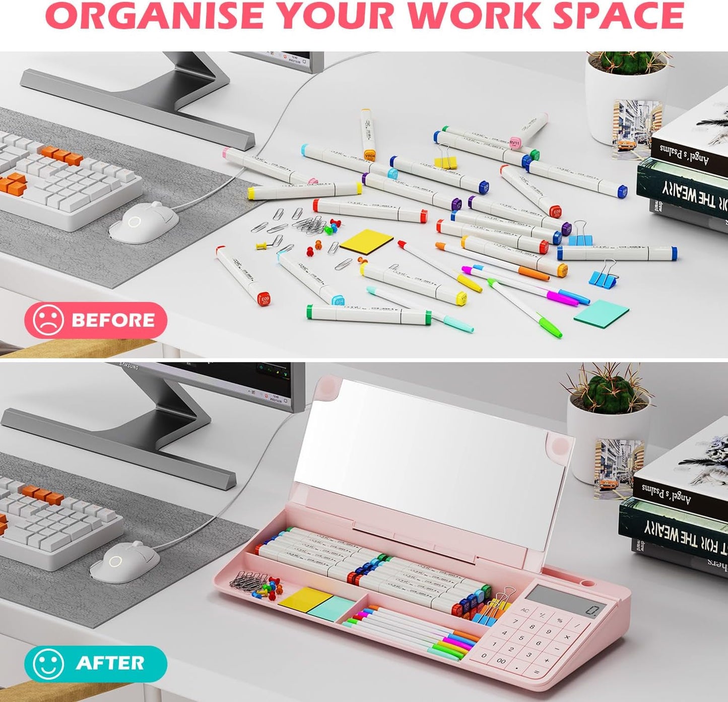 Desktop Glass Whiteboard with Mirror & Calculator