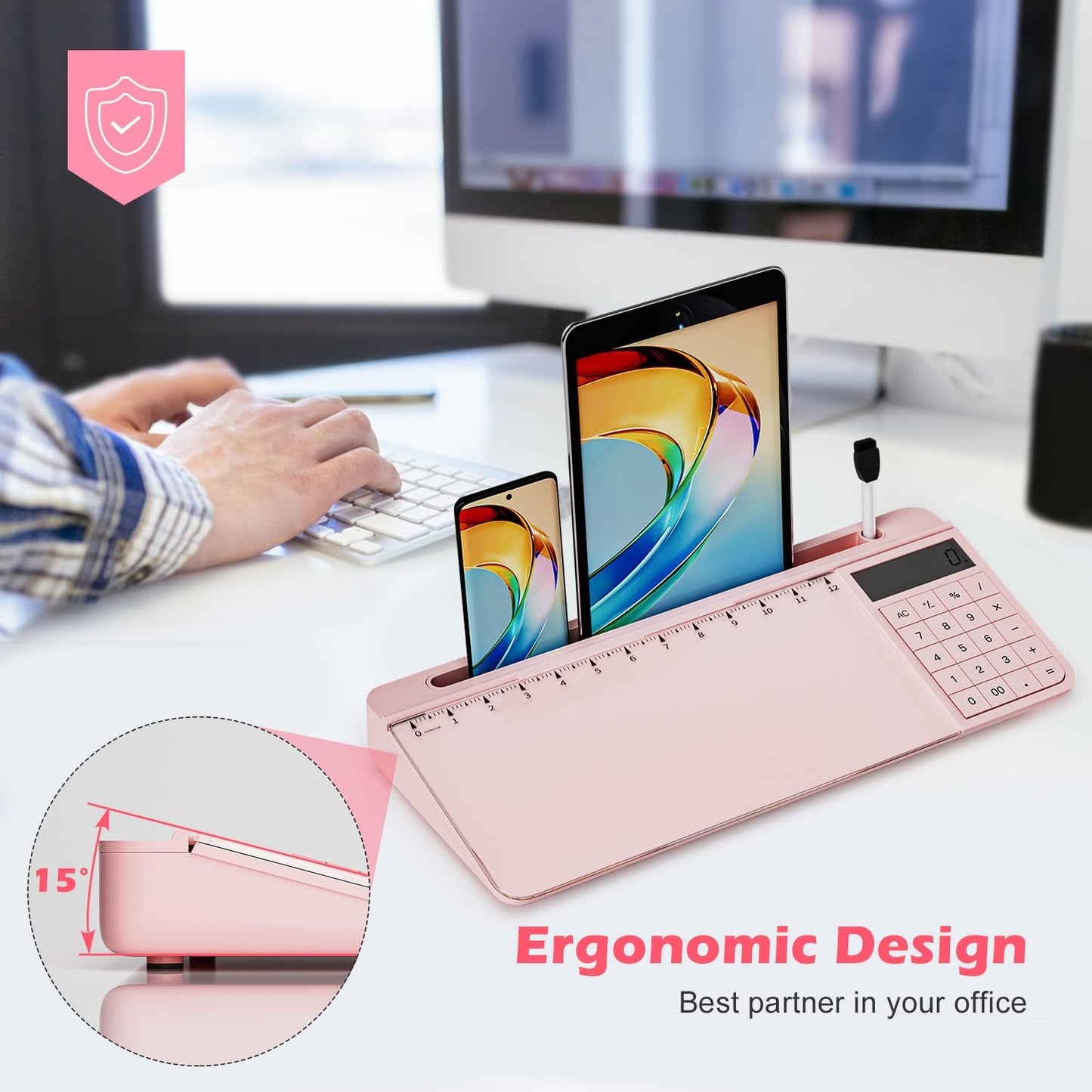 Desktop Glass Whiteboard with Mirror & Calculator
