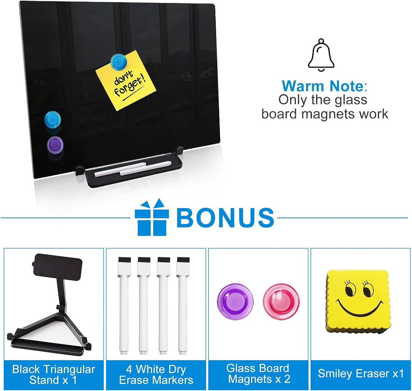 Black Magnetic Glass Board Desktop Easel, 16x12" Black Dry Erase Board for Desk, Tabletop Glass Whiteboard on Adjustable Stand, ZHIDIAN Portable Tempered Glass Board for Office Home